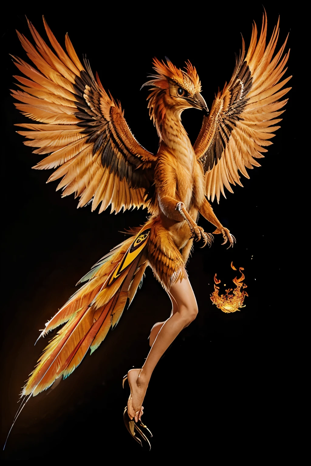pheonix bird fly fire long tail draw mitology