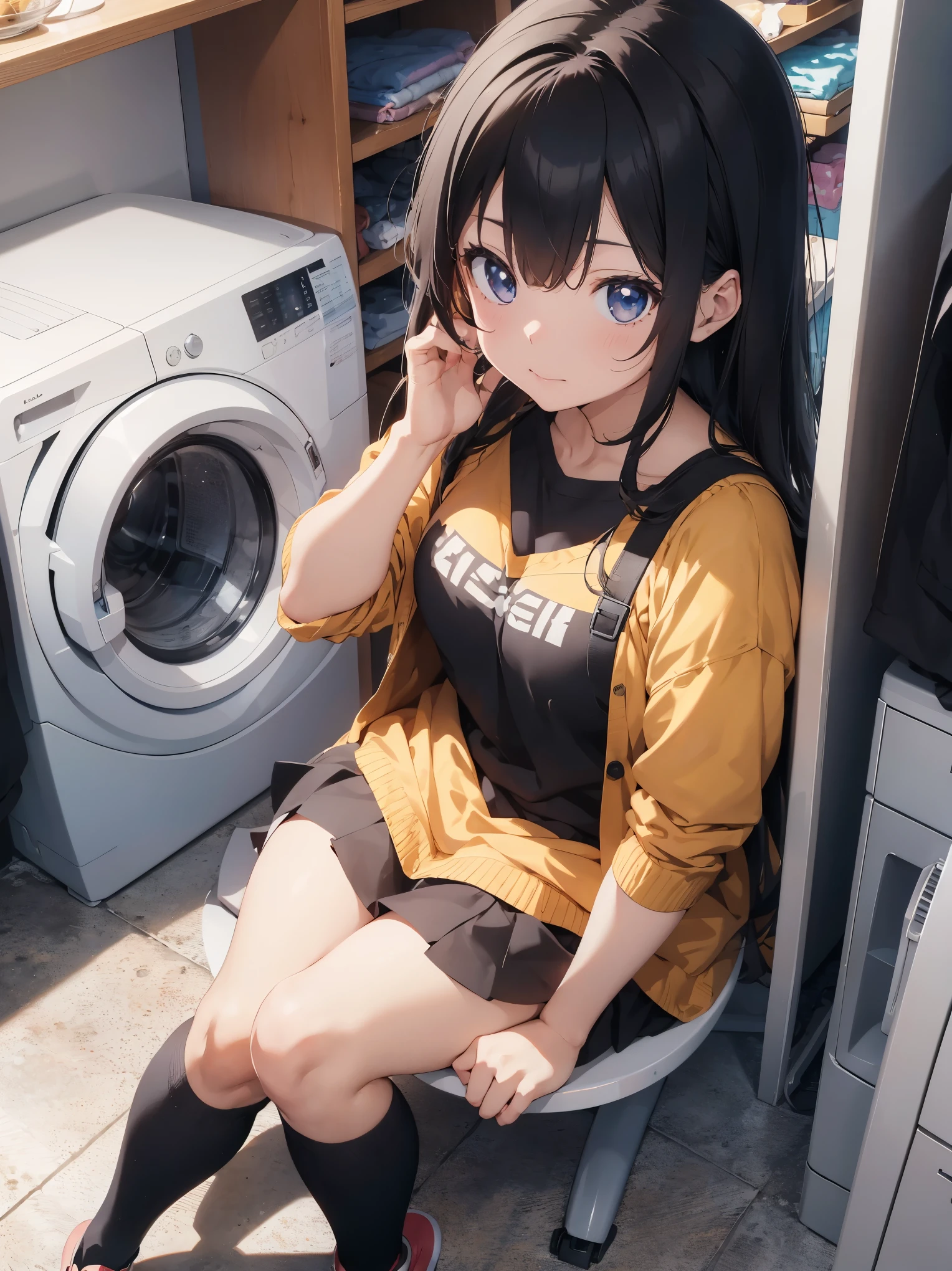anime girl sitting on chair in front of washing machine, anime萌えアートスタイル, かわいいanimeの女の子, anime visuals of cute girls, anime Style 4k, anime! 4k, anime! 4K, anime Manga Robot!! anime Girl, marin kitagawa fanart, anime , Cute anime, Best anime 4k Konachan Wallpapers