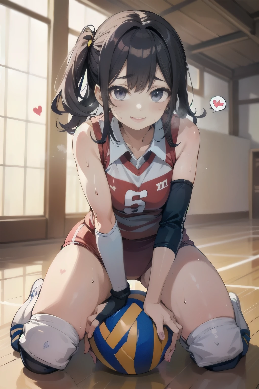 unity 8k wallpaper, anatomically correct, (((masterpiece))), (((best quality))), (((ultra detailed))), (((high-resolution))), ((Ultimate cutie)), perfect hands, perfect finger, (((good anatomy))), detailed beautiful face, shiny hair, (((gyaru))), (potbelly), (curvy), medium breasts, ((Thick thighs)), (((solo))), ((seductive smile)), (((blush))),
BREAK, (((sit astride the perfectly spherical shape 6-inch volleyball))), (((Straddling a perfectly spherical 6" volleyball))), (((Perfectly spherical 6" volleyball fits perfectly crotch))), BREAK, (((Rub the Perfectly spherical 6" volleyball against crotch))), (masturbation),
BREAK, (Collared volleyball uniforms), sleeveless, ((buruma)), ((kneepad)), pussy juice stained, (elbow pad), (((sweat))), (((covered in sweat))), ((deep breathing)), in Volleyball Court, indoor, lighting, looking at viewer, full body, (spoken heart)