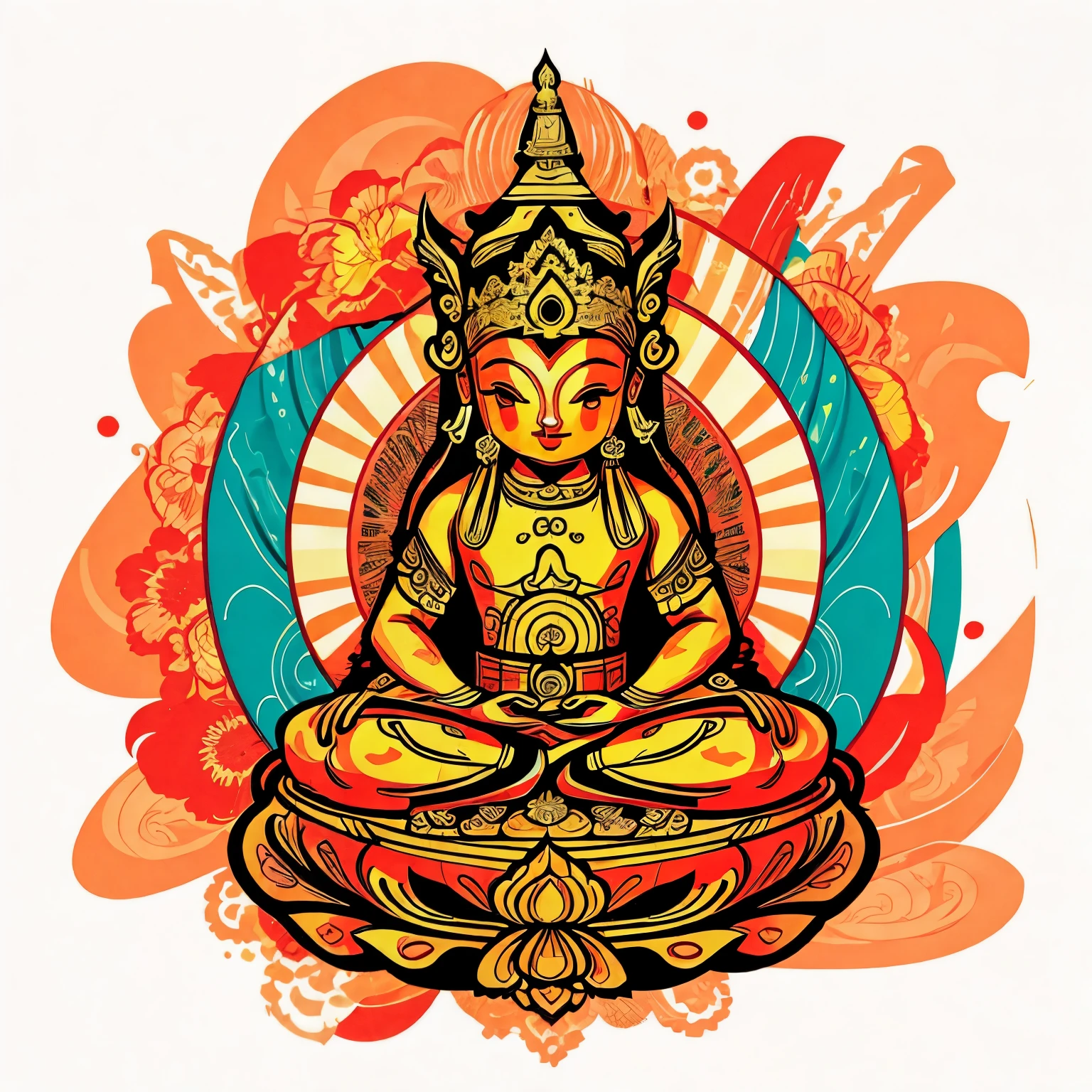 mural, Amitabha, Tibetan style, minimal art, flat color
