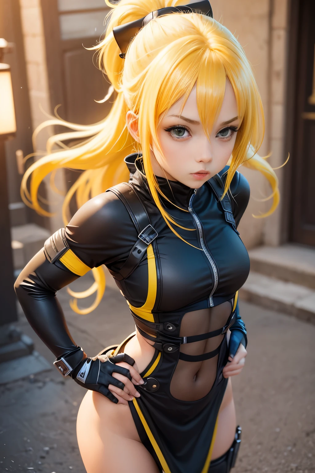 Cute girl, yellow hair, ninja, Ninjaway pause