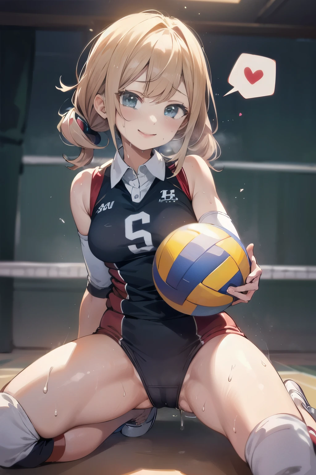 unity 8k wallpaper, anatomically correct, (((masterpiece))), (((best quality))), (((ultra detailed))), (((high-resolution))), ((Ultimate cutie)), perfect hands, perfect finger, (((good anatomy))), detailed beautiful face, shiny hair, (((gyaru))), (potbelly), (curvy), medium breasts, ((Thick thighs)), (((solo))), ((seductive smile)), (((blush))),
BREAK, (((sit astride the perfectly spherical shape 6-inch volleyball))), (((Straddling a perfectly spherical 6" volleyball))), (((Perfectly spherical 6" volleyball fits perfectly crotch))), BREAK, (((Rub the Perfectly spherical 6" volleyball against crotch))), (masturbation),
BREAK, (Collared volleyball uniforms), sleeveless, ((buruma)), ((kneepad)), pussy juice stained, (elbow pad), (((sweat))), (((covered in sweat))), ((deep breathing)), in Volleyball Court, indoor, lighting, looking at viewer, full body, (spoken heart)