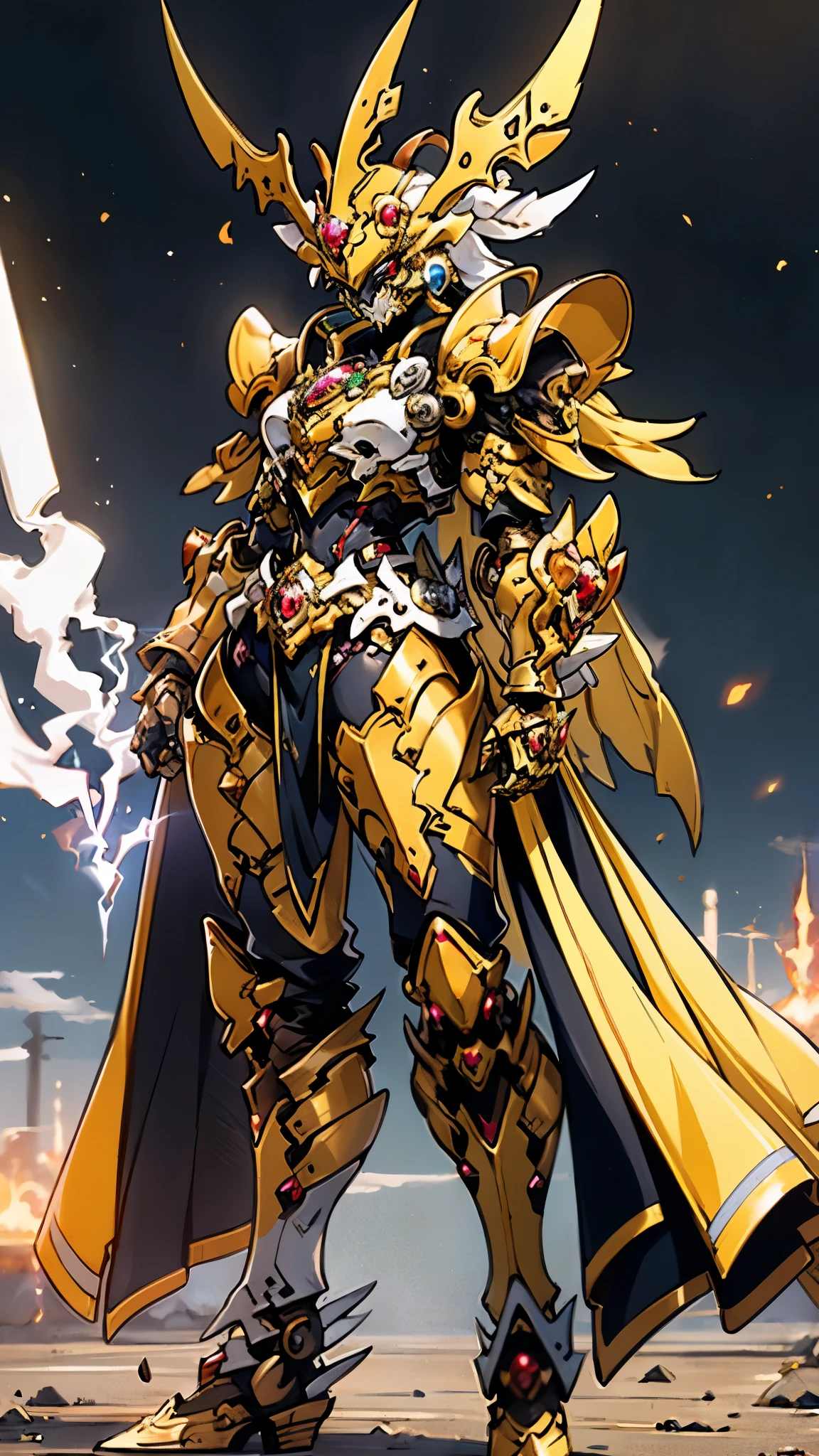 A woman adorned in fantasy-style full-body armor, a crown-concept fully enclosed helmet that unveils only her eyes, a composite layered chest plate, fully encompassing shoulder and hand guards, a lightweight waist armor, form-fitting shin guards, the overall design is heavy-duty yet flexible, ((the armor gleams with a golden glow, complemented by red and blue accents)), exhibiting a noble aura, she floats above a fantasy-surreal high-tech city, this character embodies a finely crafted fantasy-surreal style armored hero in anime style, exquisite and mature manga art style, (Queen bee mixed with Spider concept Armor, plasma, blood), ((Element, energy, elegant, goddess, femminine:1.5)), metallic, high definition, best quality, highres, ultra-detailed, ultra-fine painting, extremely delicate, professional, anatomically correct, symmetrical face, extremely detailed eyes and face, high quality eyes, creativity, RAW photo, UHD, 32k, Natural light, cinematic lighting, masterpiece-anatomy-perfect, masterpiece:1.5