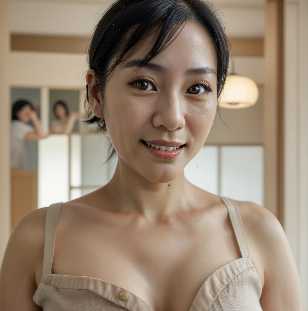 ((Realistic)),(Real),High resolution、8k、26 years old、smile、Beautiful woman,Japanese,(Interior without windows),Hardwood floors,Dark background,leotard,dance,In the spotlight ,(Detailed beautiful girl), (Small breasts:1.5)