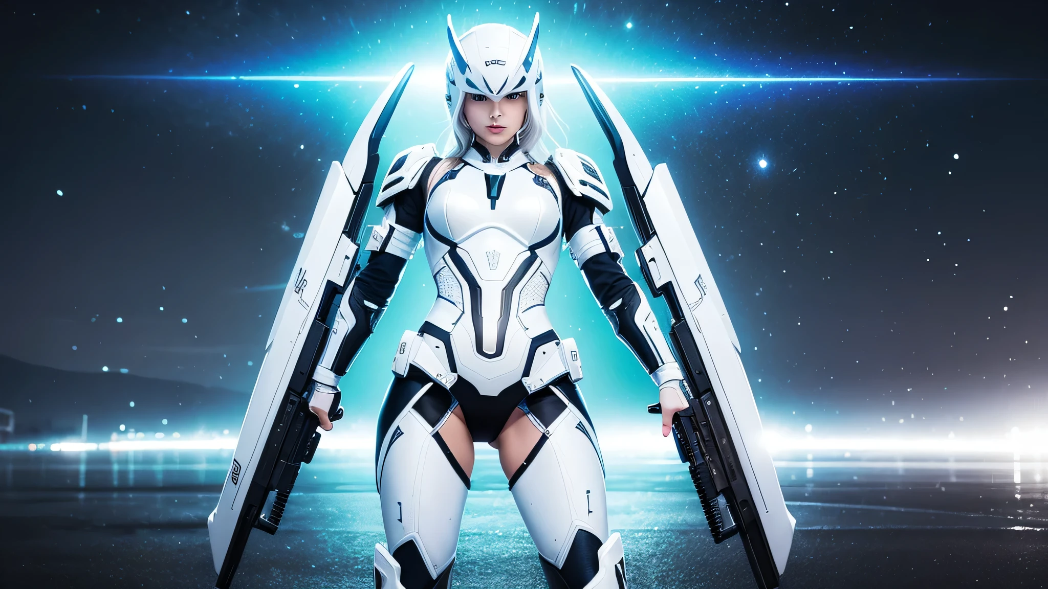 A woman in a white suit holding a sword, mecha iron white futuristic armor clean modern simplified elegant, porcelain cyborg armor, science fiction female soldier,perfect body,(lie:1.3),