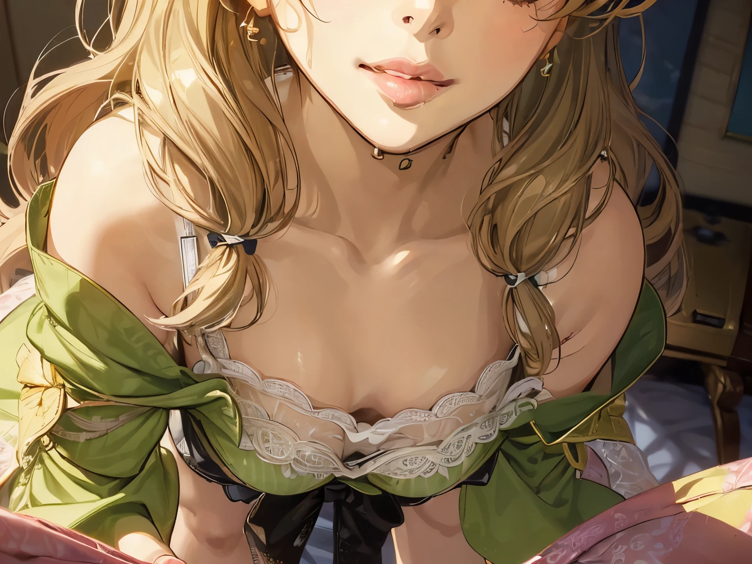 (masterpiece, absurd quality, best quality, official art, beautiful and aesthetic:1.2), 16K, cute petit girl, extreme detailed, digital art, colorful, highest detailed, vivid color, (transform sequence), babyface, cinematic lighting, (from below:1.5), dynamic angle, landscape, (dirty clothes:1.5), scenery, (soro:1.5), (1girl:1.5), (indoors:1.5), bedroom, lamp, (hotel room:1.3), charayesha, hair flower, flower,(extreme detailed lips:1.3), eyelashes, extremely detailed face, (perfect legs, perfect hands, perfect anatomy:1.1), depth of field, dappled sunlight, beautiful lighting, chibi, (floating hair:1.3), detailed skin, shiny, (suspended:1.5), (Uplifting:1.5), (sexual feeling:1.2), shiny skin, shiny hair, shiny face, shiny skin, (voluminous frills skirt,:1.5) ,(voluminous panniers in skirt:1.5), (orgasm face:2.0), (covered the viewer:1.5), disheveled clothes, (woman on top, vaginal:1.5), (upper body:1.5), (close up upper body:1.8), (happy:1.5), upper body focus, (seductively posing on all fours on a bed, looking down flirtatiously:1.8), hug the vier, (close up face:2.0), from front,
