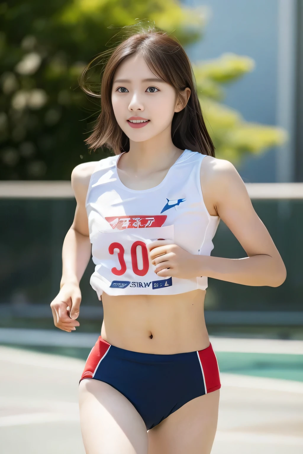 (((Sports, Short, Long, Running, Jogging, Marathon, Exercise, Athletics, Running, Running Posture, Running, Feeling of Galloping, Sweat, Sweat, Sweating Lots)))), ((Volley Uniform: 1.3, White, Red, Blue, Uniform: 1.3, Lower, Swaying, Hetero)), ((White, Red, Blue, Bloomers: 1.2, Low Rise)), (Athletics, Floating Hair NovaFrog Style, Floating Hair, Hair and Clothes That Flutter in the Wind, High School, Slender Abs: 1.2, Navel, Serious Look), (The shape of the pubic area is clearly visible)), Blushing, NSFW, 8k, RAW Photo: 1.2, (Best Quality: 1.4, Masterpiece: 1.4), Super Detail, Best Illustration, Ultra High Resolution, Portrait, Film Grain, 1girl, POV, Depth of Field, Photorealistic: 1.4, detailed hair, realistic hair, realistic lighting, realistic shadows, realistic clothing, realistic skin, natural skin texture, portrait: 0.6, light particles, lens flare, glowing particles: 0.6, bokeh: 1.2, clean: 1.8, professional lighting, photon mapping, radiosity, physically based rendering, incredibly absurd, Glossy skin, pale skin: 1.2, PureErosFace_v1: 0.7, fair skin: 1.1, round face: 1.5, mouth open, puffy eyes, purple eyes, double eyelids, egyosar: 1, floating hair, makeup, Japan girl, lovely thighs, shining thighs, shining legs