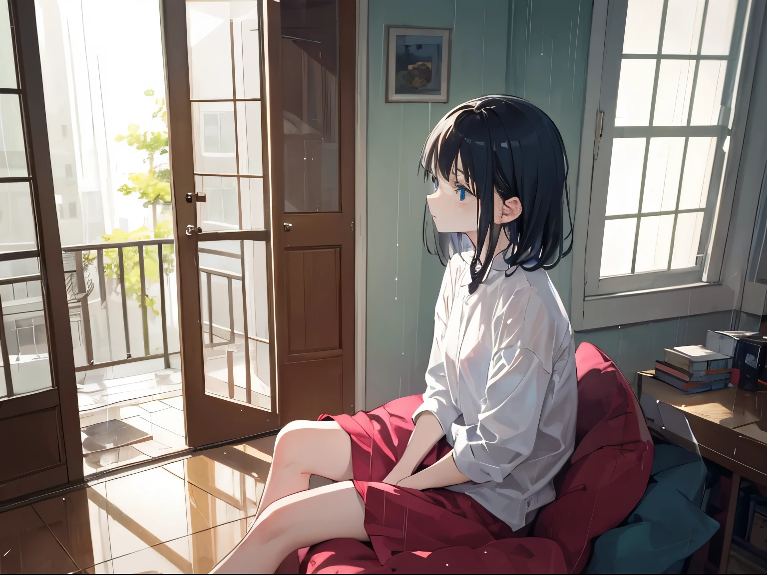 Sitting on the floor at home, I gaze forlornly at the rain outside the window.