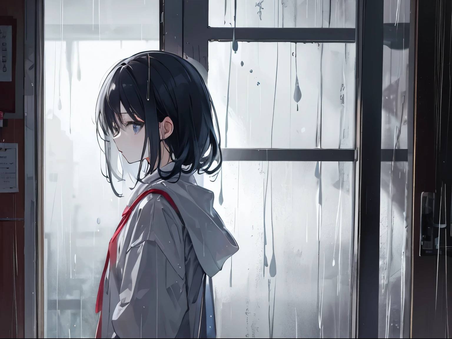 Looking lonely at the rain outside the window、lovelorn