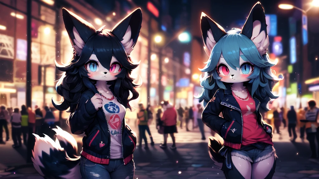 Heterochromia, light eyes: 0.2, heart pupils: 0.6, very detailed eyes: 0.4, very detailed pupils: 0.4. Highly Detailed Five Fingers: 0.8, Highly Detailed Hand: 0.8, Highly Detailed Arm: 0.8. Very beautiful illustration: 0.2, Masterpiece: 1.2, High quality: 1.2, 3D world: 0.4, Realism: 0.4, High quality 1.2, High resolution: 1.2, Anime illustration, Super illustration, Unreal Engine, Super three-dimensional illustration: 0.8, Sharpness, Best Picture, Very Detailed Background: 0.8, Super Fine: 0.8, Super Resolution: 1.8, Super 3D: 0.8, Super 3D CG: 0.8, 16K: 1.2. Casual room: 1.2. (01 only, single, 1 female: 1.2), (Hairy: 0.84), (Beastman: 0.86), (Dark blue furry: 1.2), Beautiful and cool fox in her 30s, Miho, hairstyle: long hair , has bangs, small face, slightly slim figure, fluffy tail attached to coccyx, casual letter print crew neck tank top, casual light outer jacket tied around waist, jeans