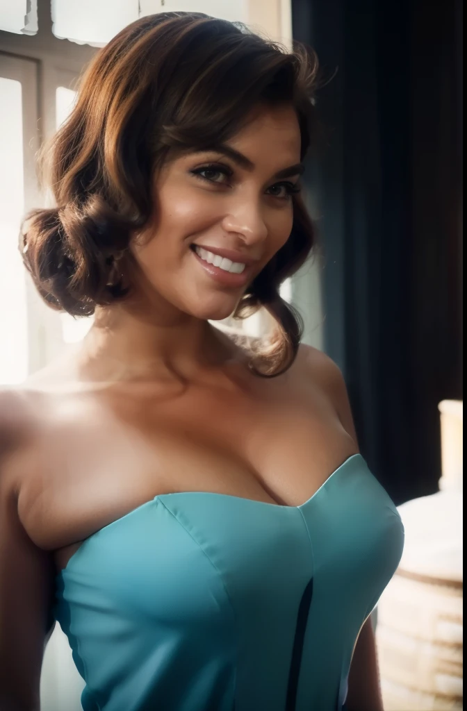 best quality,4k,8k,highres,masterpiece:1.2,ultra-detailed,realistic,photorealistic:1.37,beautiful detailed eyes,beautiful detailed lips,extremely detailed eyes and face,longeyelashes,joyful expression,stylish dress,minidress,tight-fitting dress,sleek hairstyle,confident posture,gorgeous smile,photograph,glamorous,studio lighting,soft colors,natural light,high contrast,professional,portrait