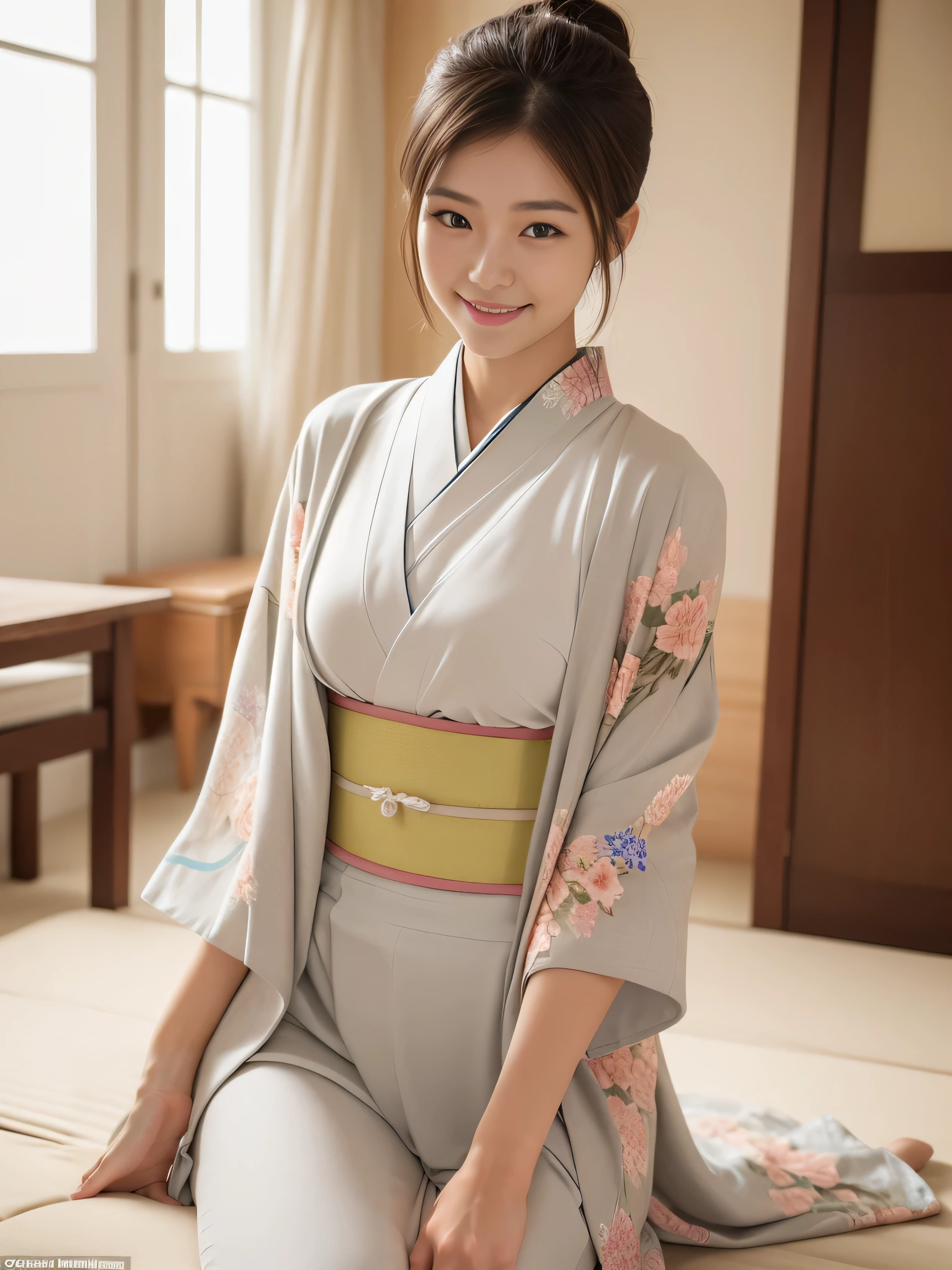 Buatkan gambar cewek jepang kimono panjang selutut pose model 