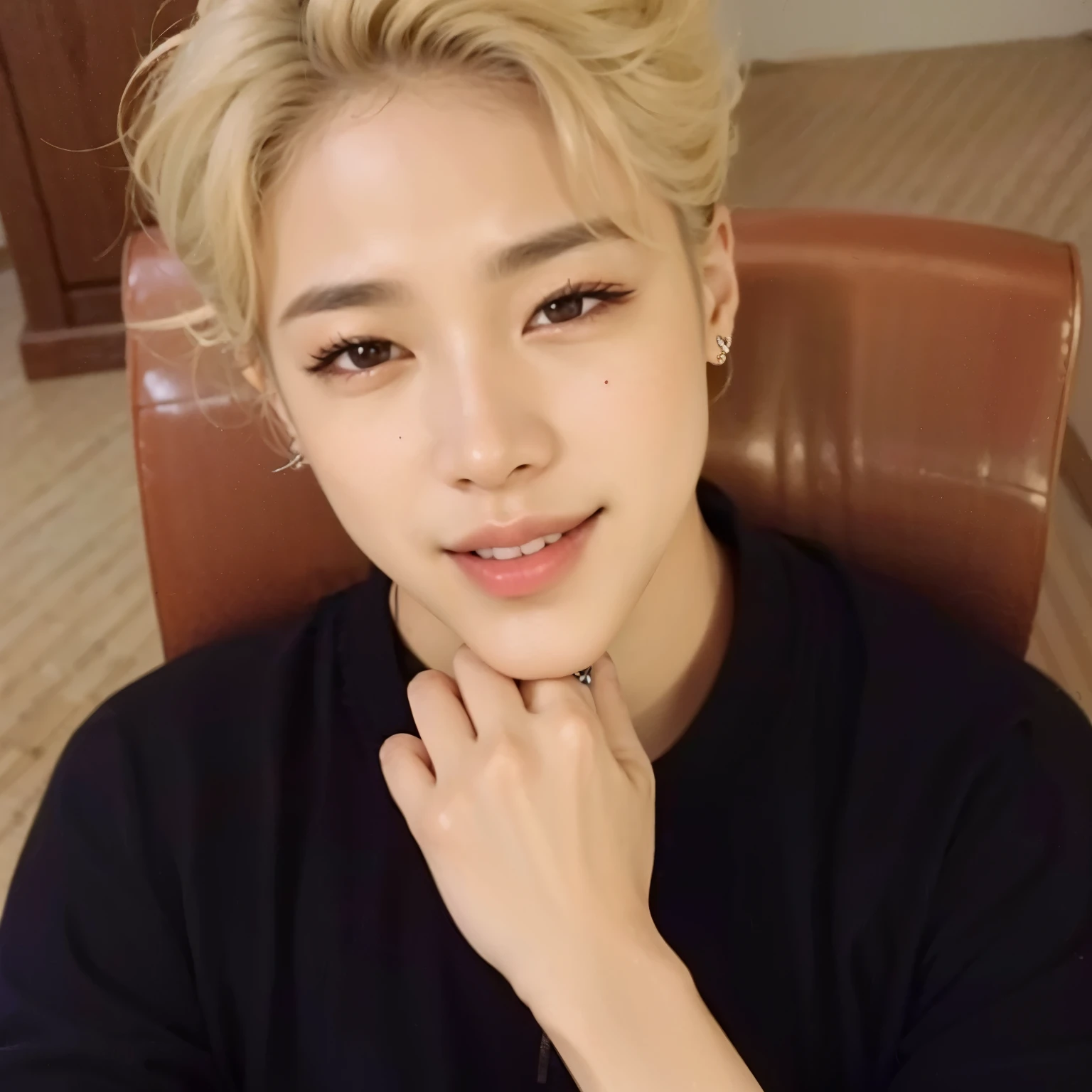 um close de uma pessoa com um anel no dedo, Jimin\the full lips, park Jimin, Jimin\the right eyelid is swollen, Jimin\o nariz grego, accurate Jimin face, Jimin, taejune kim, hyung tae, Jung Jaehyun, Hong junho hyung, com cabelo curto, adorable and pale korean face, kpop idol portrait