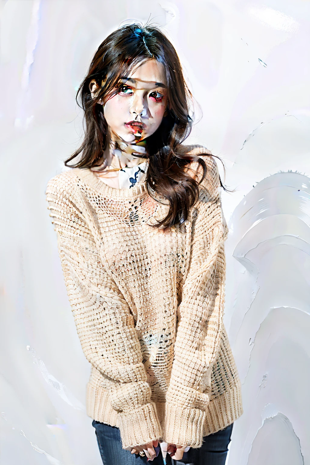 1 girl,sweater,White background,