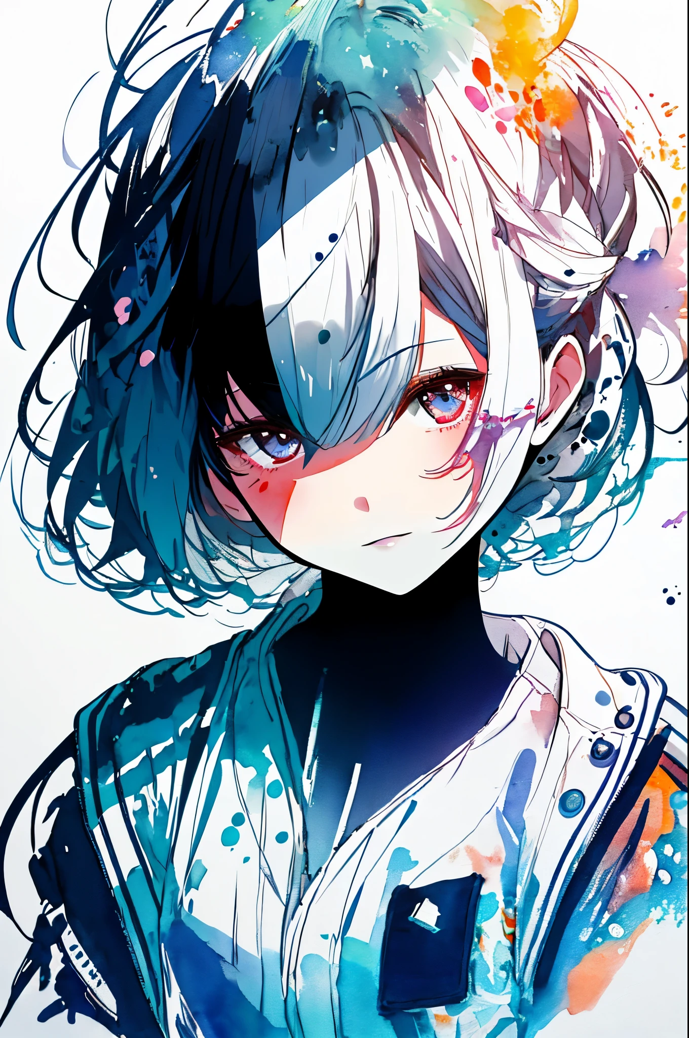 (very bright:1.1), white background, [1 girl:7], (head tilt:1.2), ([sketch|watercolor \(Moderate\)]:1.15), (Ink blotches:1.1), (pale:1.2), chaotic abstract background, vector trace, gradient blending, Bright colors, That&#39;s excellent, very detailed, Complex, (very low contrast:1.4)