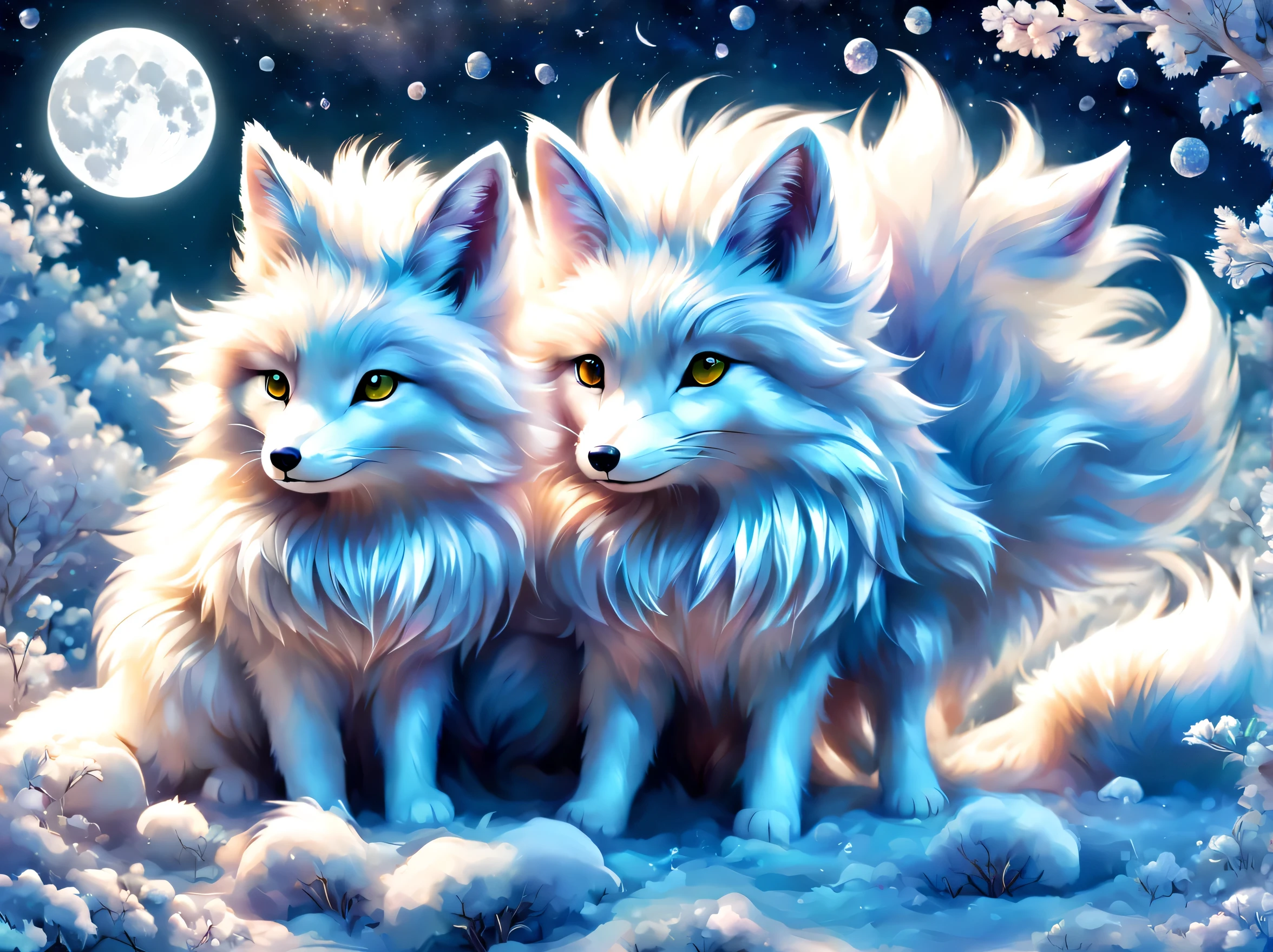 Arctic fox:silver fur:fluffy:god々new:godの使い:silver Fox,崖の上からhorizonを見下ろす白狐のボスを描きます,素晴らnew絵画,horizon,寒くて餌も少ない厳new環境の中、The white fox is living hard,dynamic composition,rich colors,colorful,rendering,wonderful,colorfulな呪文を唱える,美new,wonderful,美new空,Arctic background,Moonlight night,夢のように美new,美new光と影,