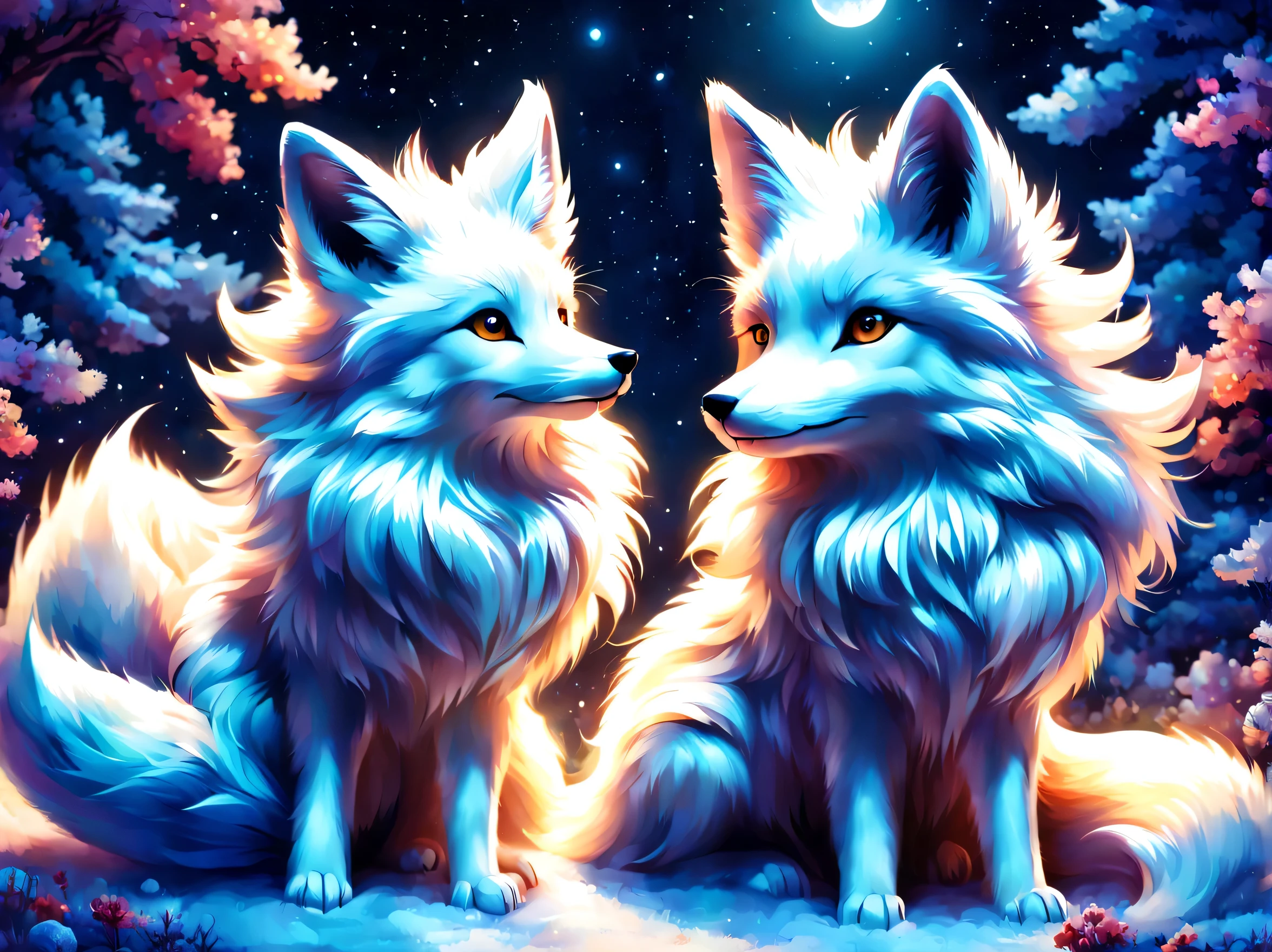 Arctic fox:silver fur:fluffy:god々new:godの使い:silver Fox,崖の上からhorizonを見下ろす白狐のボスを描きます,素晴らnew絵画,horizon,寒くて餌も少ない厳new環境の中、The white fox is living hard,dynamic composition,rich colors,colorful,rendering,wonderful,colorfulな呪文を唱える,美new,wonderful,美new空,Arctic background,Moonlight night,夢のように美new,美new光と影,