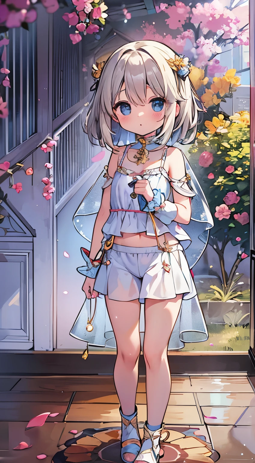 highest quality、masterpiece、Transparent white cloth、fairy clothes、Translucent white camisole、(Culotte shorts with translucent hem、Culotte shorts with transparent hem)、gold ornaments、、、cute girl