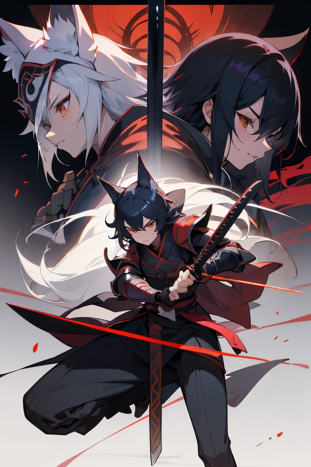 a close up of a person holding a sword and a sword, dark fox mage, katana zero video game character, kitsune inspired armor, fox nobushi holding a naginata, fox nobushi, as a badass monster hunter, in monster hunter armor, dramatic wielding sword pose, female rouge assassin, sfw version, jrpg character, koda kazuma