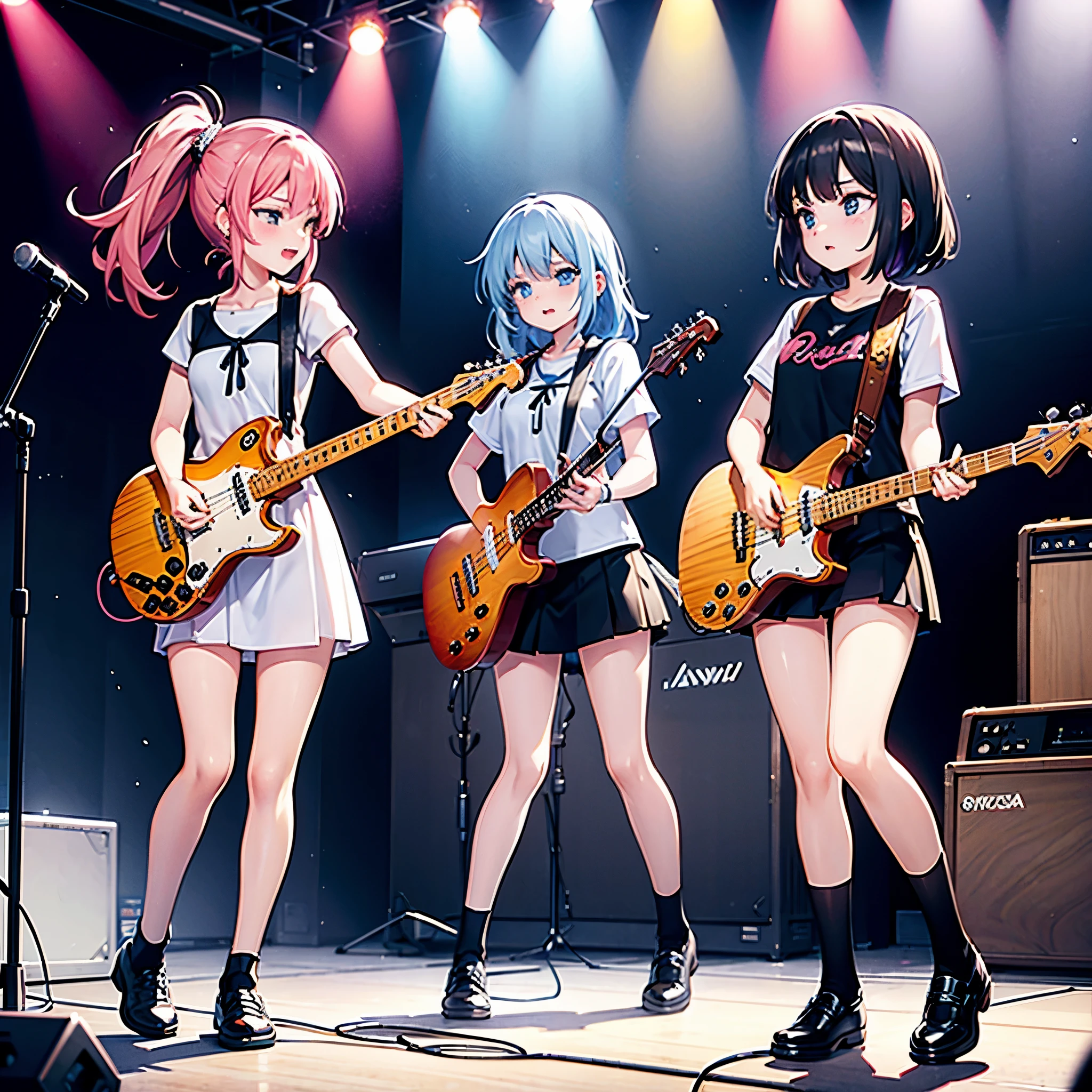 top quality, best quality, High-quality illustrations, masterpiece, super high resolution, detailed background, Rock Band Concerts, Musical instrument performance, Stage Performance, hot air, 6+boys, 6+girls, absurdres(highly detailed beautiful face and eyes)perfect anatomy, expression, good lighting, cinematic shadow(kemono, furry anthro)(sound effects, motion blur),