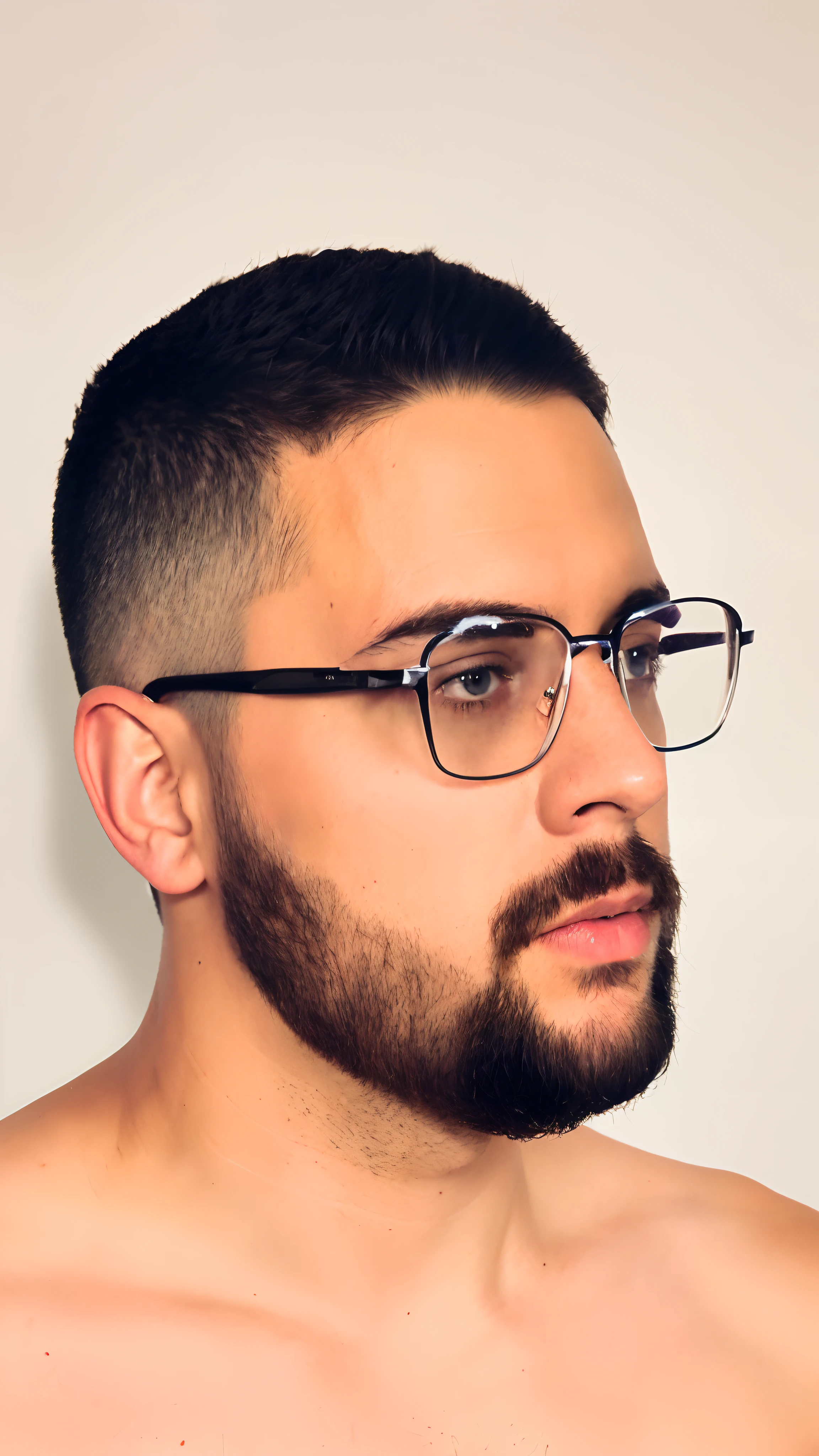 (uma pessoa),(Roupas profissionais),(bem vestida),(Macho),(caucasiano),(cabelo curto),(barbeado),(wearing glasses),(posando),(confiante),(studio lighting),(cores vivas),(sharp focus),(Realista),(physically based rendering),(ultra-detalhado),(high resolution),(obra de arte:1.2),(retrato),(Head and shoulders),(fundo neutro)