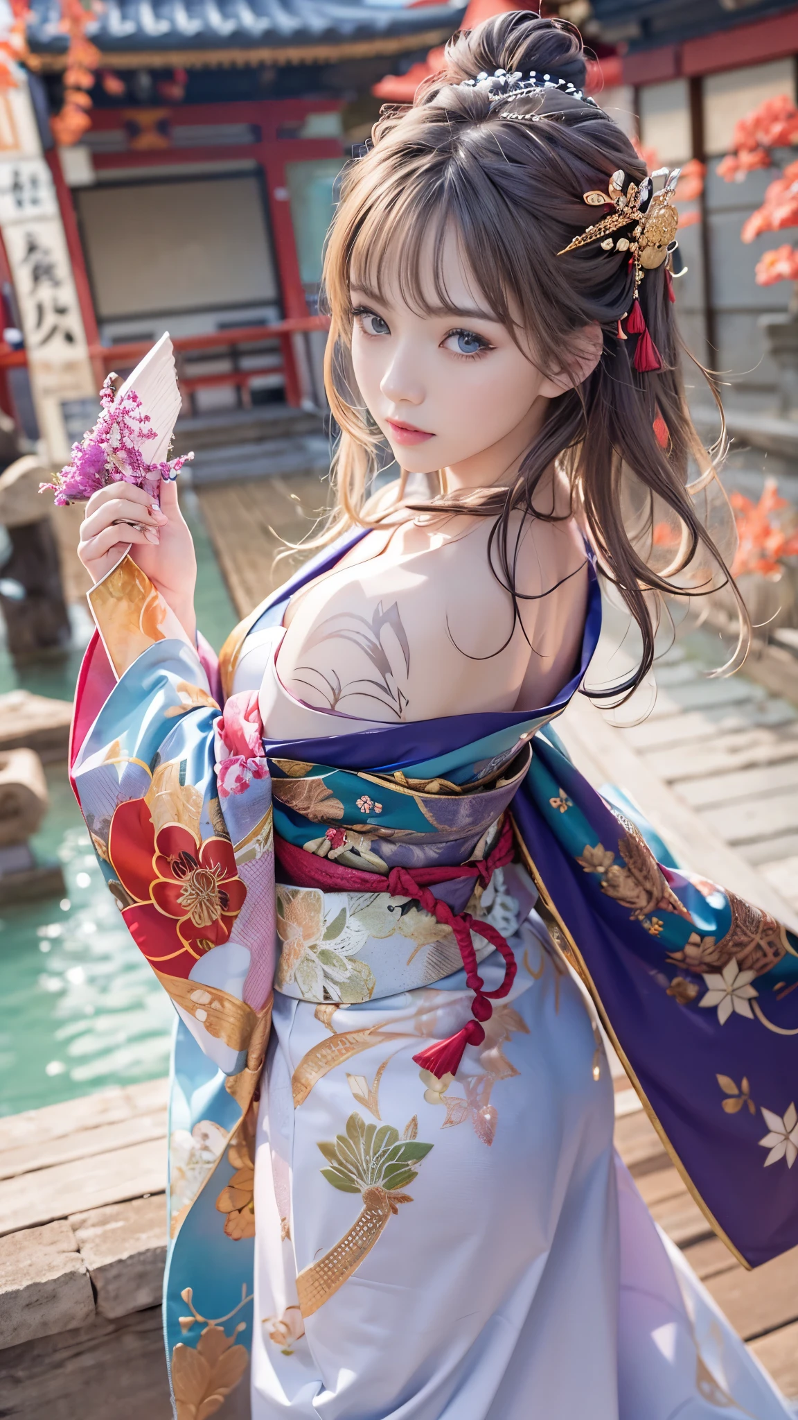 (kimono：1.3)、(Top quality,masterpiece:1.3,Ultra-high resolution,),(Ultra Detailed,Caustic lines),(Photorealistic:1.4,RAW Shooting,)Ultra-realistic capture,Very detailed,High Definition 16K for human skin、 Natural skin texture、、Skin looks healthy and even-toned、 Use natural light and color,A woman,Japanese,,Kawaii,Gray-haired,Zhongfa,(Depth of Field、Chromatic Aberration、、Wide lighting range、Natural shade、)、(Outdoor lighting at night:1.4)、(Falling snowflakes:1.2)、(Hair blowing in the wind:1.1)、(Snow reflecting light:1.2)