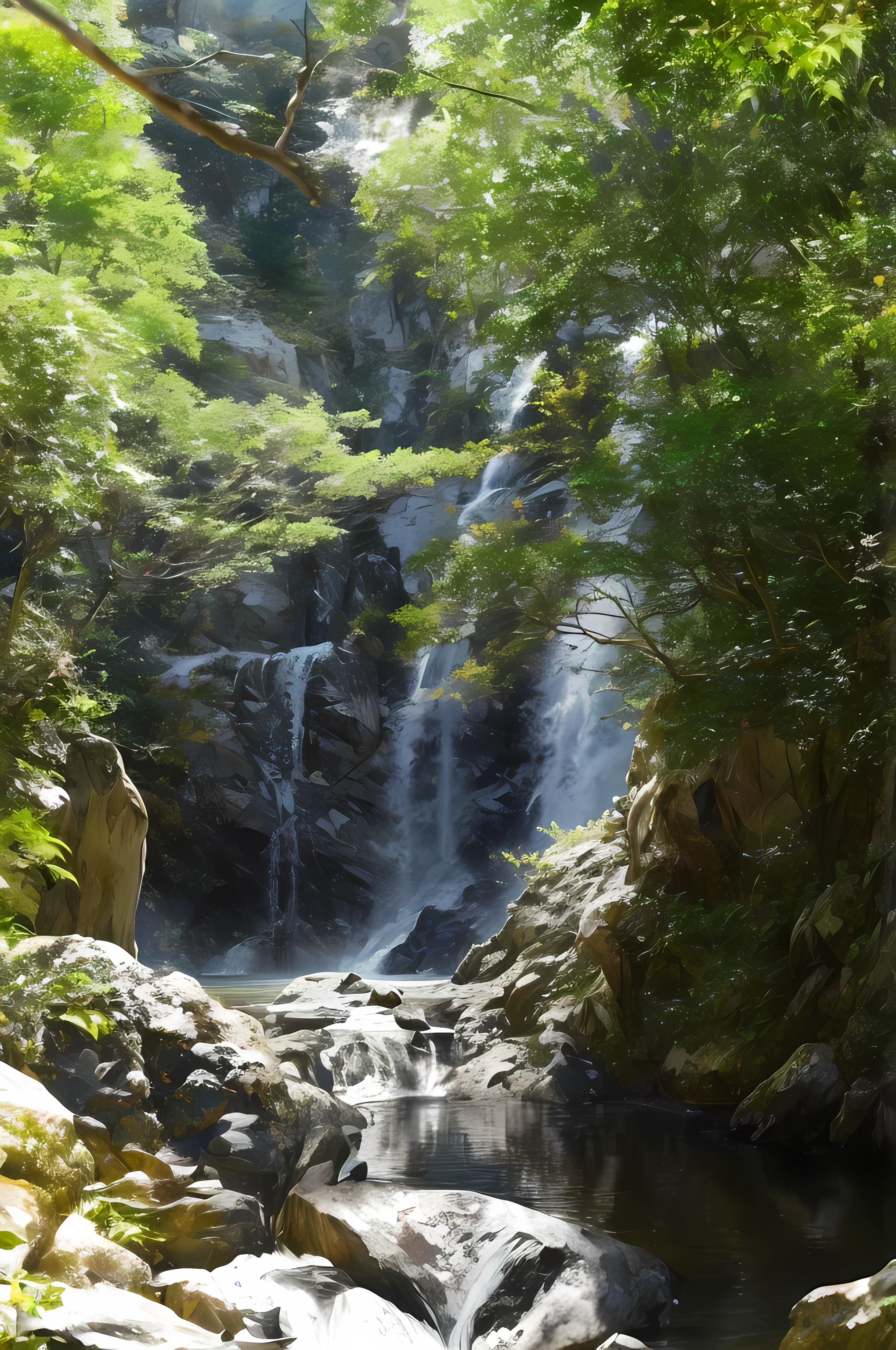 High detail, 8K, ultra HD, high quality, Anime studio, create a image relistict, best lighting , waterfall beautifull