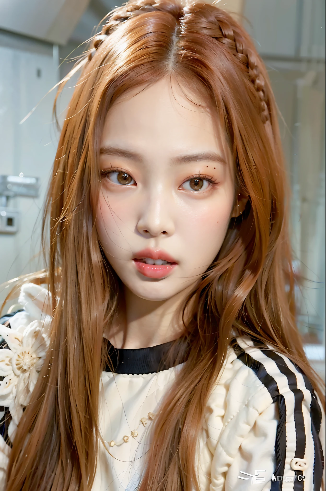 arafed asian with long red hair and braided hair, portrait of jossi do blackpink, jennie blackpink, parque roseanne de blackpink, jossi do blackpink, young lovely korean face, Ulzzang, maquiagem sul-coreana popular, Jaeyeon Nam, adorable and pale korean face, female korean idol portrait, Jinyoung Shin, maquiagem coreana popular, estacionar a partir de-min