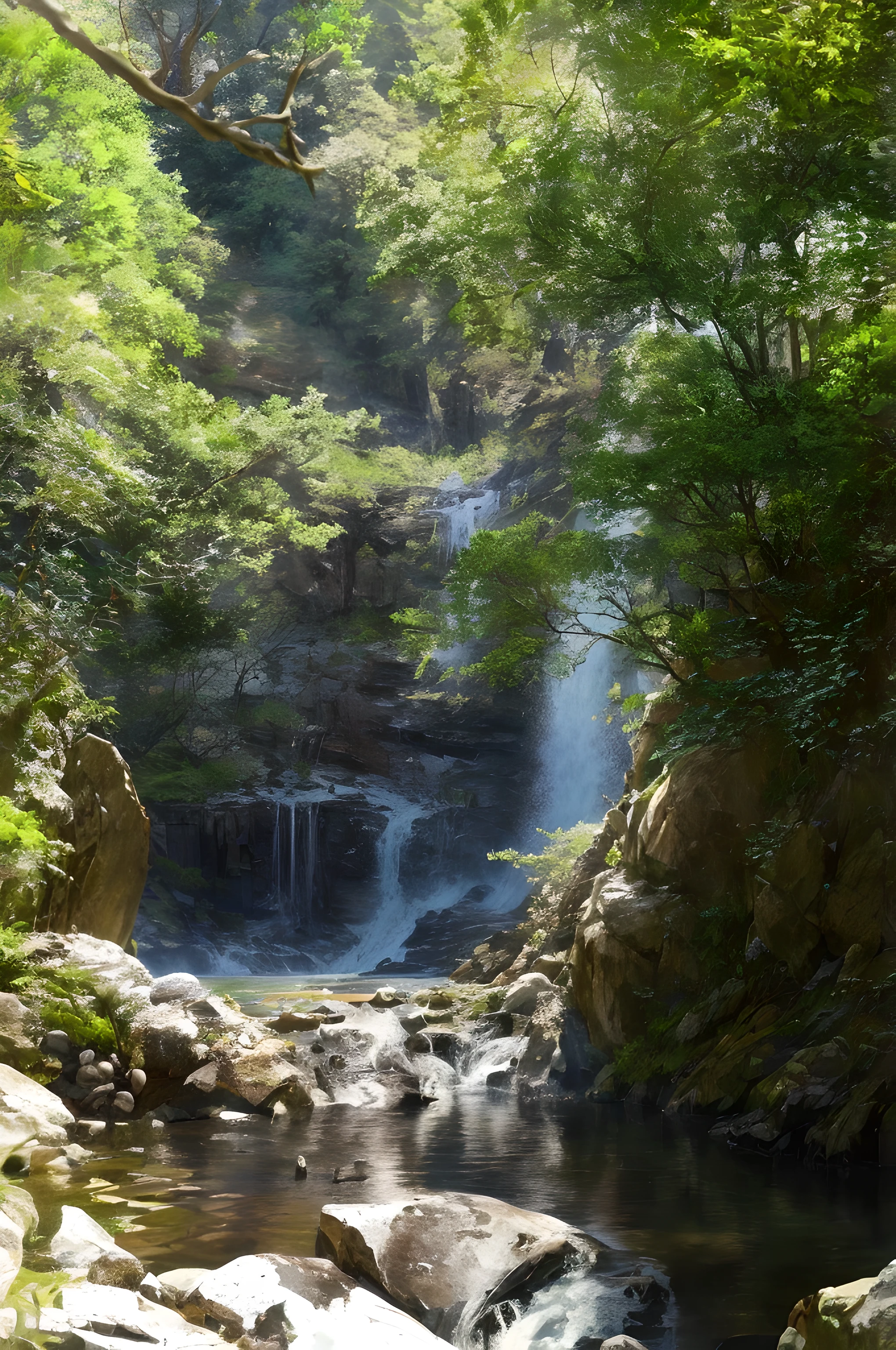 High detail, 8K, ultra HD, high quality, Anime studio, create a image relistict, best lighting , waterfalls beautifull, dream