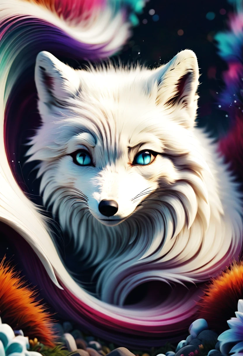 (arctic fox:1.8),Smooth、curve、irregular、clever、nature、ink、mottled、wet、rough、wind erosion,best quality,super detailed,actual,All kinds of creativity,detailed,Unique,Fashion,beautifully,Playful and vibrant design,artistic and expressive shapes,Beautiful textures and shadows,Precise and intricate details,Professional digital rendering,vivid works,Vibrant colors and gradients,Light and shadow effects,Eye-catching and visually appealing,Clever and imaginative design,eye-catching,innovative and modern,Sophisticated and elegant style,Diverse and unconventional,Inspiring and creative arrangements,Composition and balance in design,Art Deco and Retro Style,Intricate decoration and embellishments,Experimentation and exploration of visual language,Smart and witty,Hand drawn and customized,abstract and symbolic expression,Astonishing,Harmony of form and function,Come alive with art, 来自大nature的灵感,architectural and cultural elements,A fusion of traditional and modern styles,The perfect fusion of art and technology.