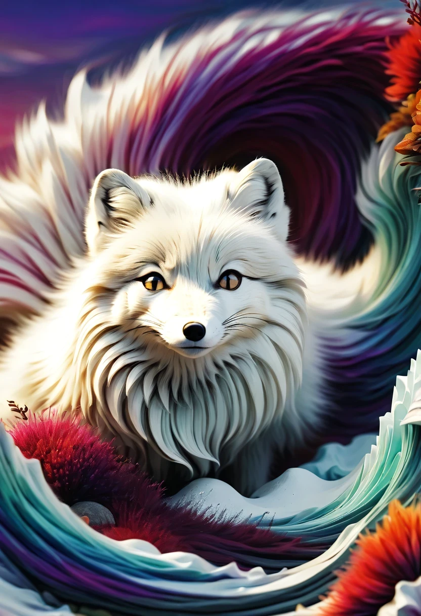 (arctic fox:1.8),Smooth、curve、irregular、clever、nature、ink、mottled、wet、rough、wind erosion,best quality,super detailed,actual,All kinds of creativity,detailed,Unique,Fashion,beautifully,Playful and vibrant design,artistic and expressive shapes,Beautiful textures and shadows,Precise and intricate details,Professional digital rendering,vivid works,Vibrant colors and gradients,Light and shadow effects,Eye-catching and visually appealing,Clever and imaginative design,eye-catching,innovative and modern,Sophisticated and elegant style,Diverse and unconventional,Inspiring and creative arrangements,Composition and balance in design,Art Deco and Retro Style,Intricate decoration and embellishments,Experimentation and exploration of visual language,Smart and witty,Hand drawn and customized,abstract and symbolic expression,Astonishing,Harmony of form and function,Come alive with art, 来自大nature的灵感,architectural and cultural elements,A fusion of traditional and modern styles,The perfect fusion of art and technology.