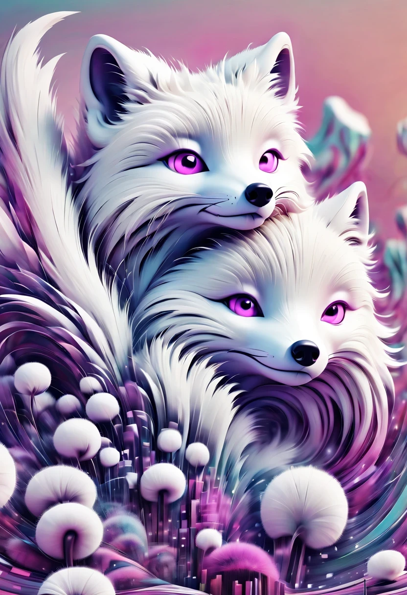 (arctic fox:1.8)，Smooth、curve、irregular、clever、nature、ink、mottled、wet、rough、wind erosion，best quality,super detailed,actual,All kinds of creativity,detailed,Unique,Fashion,beautifully,Playful and vibrant design,artistic and expressive shapes,Beautiful textures and shadows,Precise and intricate details,Professional digital rendering,vivid works,Vibrant colors and gradients,Light and shadow effects,Eye-catching and visually appealing,Clever and imaginative design,eye-catching,innovative and modern,Sophisticated and elegant style,Diverse and unconventional,Inspiring and creative arrangements,Composition and balance in design,Art Deco and Retro Style,Intricate decoration and embellishments,Experimentation and exploration of visual language,Smart and witty,Hand drawn and customized,abstract and symbolic expression,Astonishing,Harmony of form and function,Come alive with art, 来自大nature的灵感,architectural and cultural elements,A fusion of traditional and modern styles,The perfect fusion of art and technology.