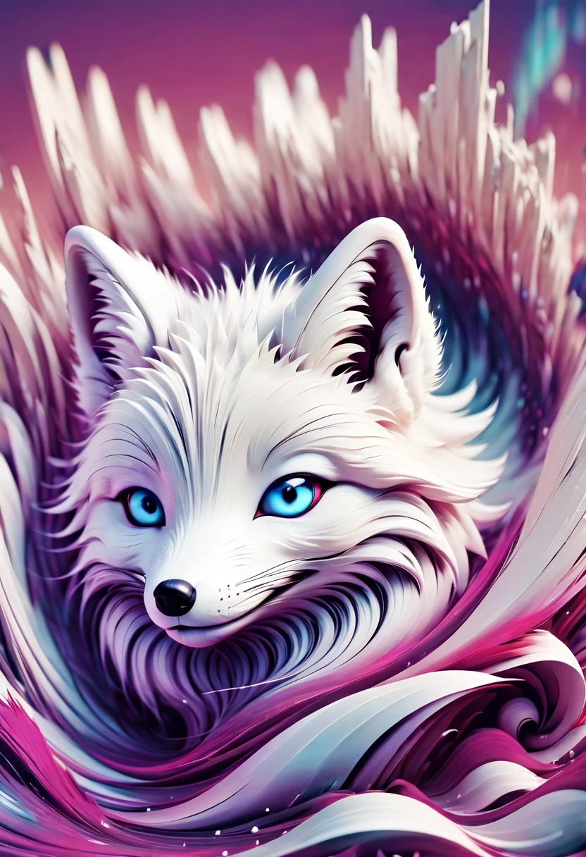 (arctic fox:1.8)，Smooth、curve、irregular、clever、nature、ink、mottled、wet、rough、wind erosion，best quality,super detailed,actual,All kinds of creativity,detailed,Unique,Fashion,beautifully,Playful and vibrant design,artistic and expressive shapes,Beautiful textures and shadows,Precise and intricate details,Professional digital rendering,vivid works,Vibrant colors and gradients,Light and shadow effects,Eye-catching and visually appealing,Clever and imaginative design,eye-catching,innovative and modern,Sophisticated and elegant style,Diverse and unconventional,Inspiring and creative arrangements,Composition and balance in design,Art Deco and Retro Style,Intricate decoration and embellishments,Experimentation and exploration of visual language,Smart and witty,Hand drawn and customized,abstract and symbolic expression,Astonishing,Harmony of form and function,Come alive with art, 来自大nature的灵感,architectural and cultural elements,A fusion of traditional and modern styles,The perfect fusion of art and technology.