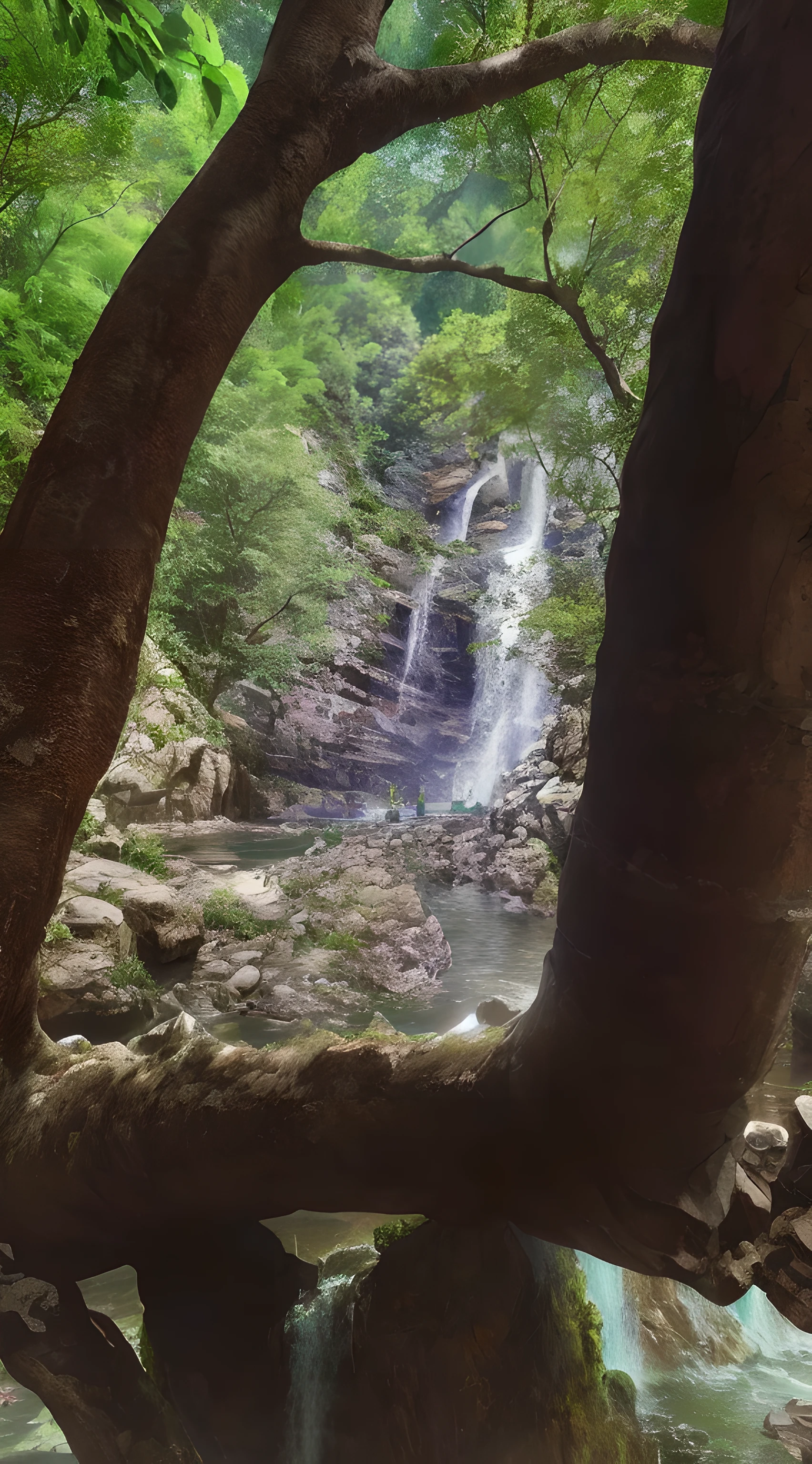 High detail, 8K, ultra HD, high quality, Anime studio, create a image relistict, best lighting , waterfall beautifull