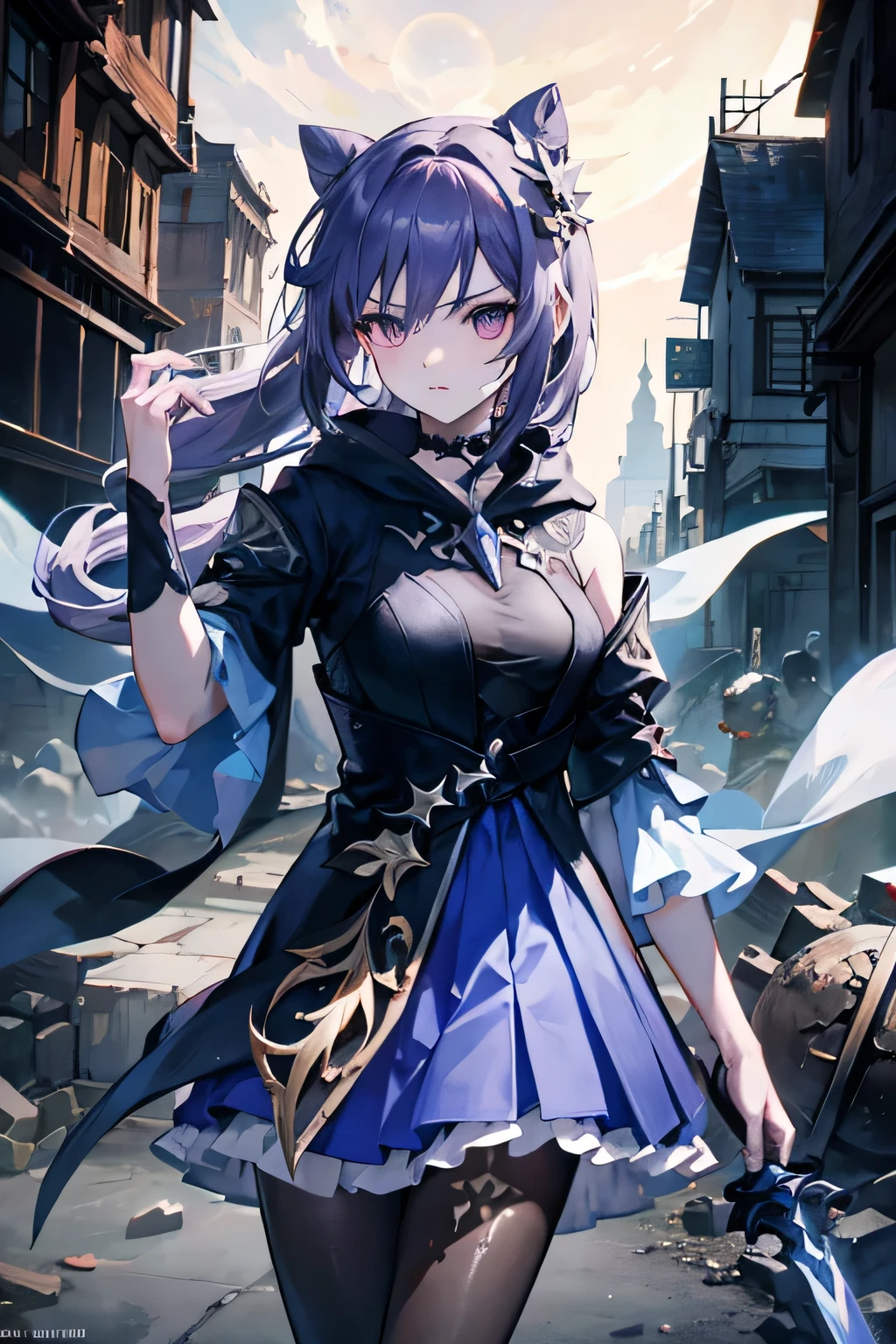 Young sorcerer with ball of light in hand floating and shining, in the ruins, angry, Sword to the waist, black wizard clothes with hood, 18yo,rough face, high quality, nsfw, beautiful eyes, (detailed face and eyes), (face: 1 2), noise, extra, real photo, PSD, lamp film photography, sharp focus, contrast lighting, detailed skin, high resolution 8k, crazy detail, realistic, professional photography, 8k UHD, SLR camera, soft lighting, high quality, film grain