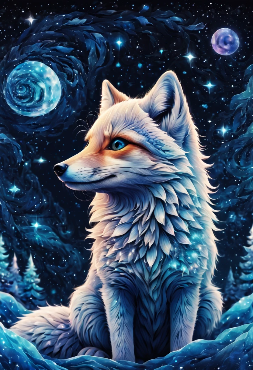 magical starry sky printed artic fox,