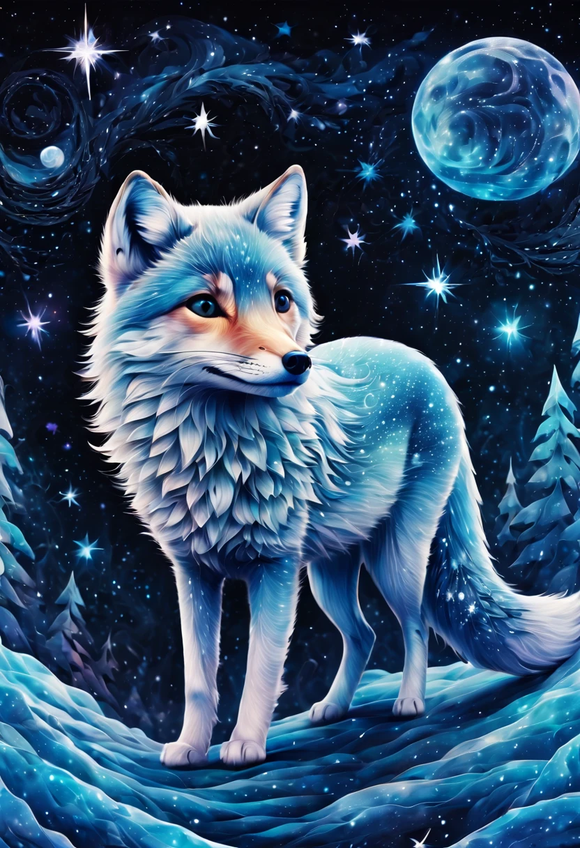 magical starry sky printed artic fox,