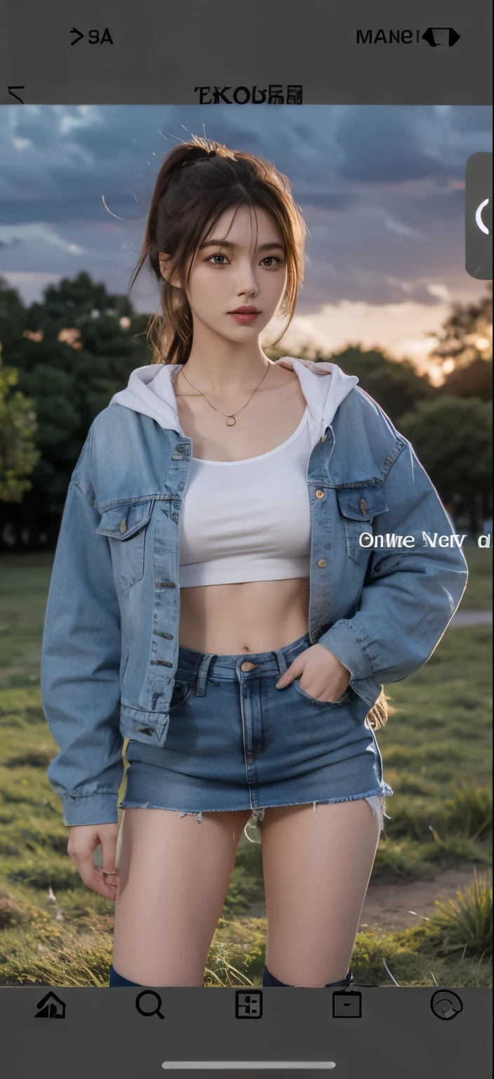 big breasts,denim,miniskirt