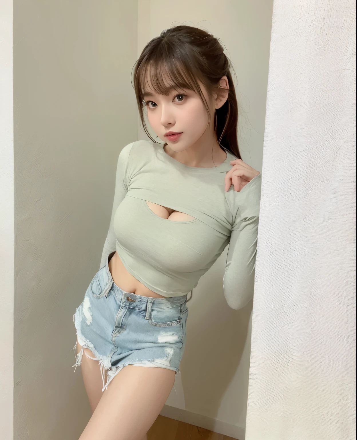 big breasts,denim,miniskirt