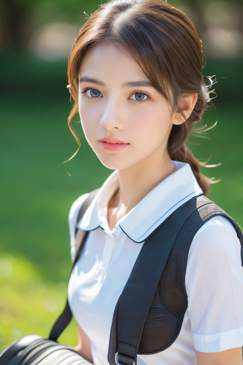 Thai girl student white shirt and black long Pleated skirt (best quality,4k,8k,highres,masterpiece:1.2), ultra-detailed, (realistic,photorealistic,photo-realistic:1.37), HDR, UHD, studio lighting, ultra-fine painting, sharp focus, physically-based rendering, extreme detail description, professional, vivid colors, bokeh, portraits, anime, beautiful detailed eyes, beautiful detailed lips, extremely detailed eyes and face, long eyelashes, landscape, white school bag, vibrant colors, natural lighting
