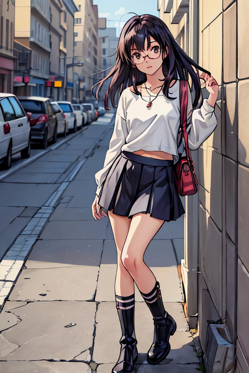 (highest quality,4K,8K,High resolution,table top:1.2), super detailed, (realistic,photorealistic,photo-realistic:1.37),((full body)), Unfortunate,Glasses,((black hair)), ((long hair)),tight-design-sweater,maxi-length-long-skirt,necklace,shoes,beautiful and fine eyes, beautiful detailed lips, highly detailed eyes and face, long eyelashes, realistic anime 3D style, Smooth anime CG art, Digital rendering by Makoto Shinkai, Moe anime art style, photorealistic rendering of an anime girl, Shinkai Makoto style, Cute anime girl visuals, realistic young anime girl, girl fan art, Created by Anime Artist&#39;studio of.