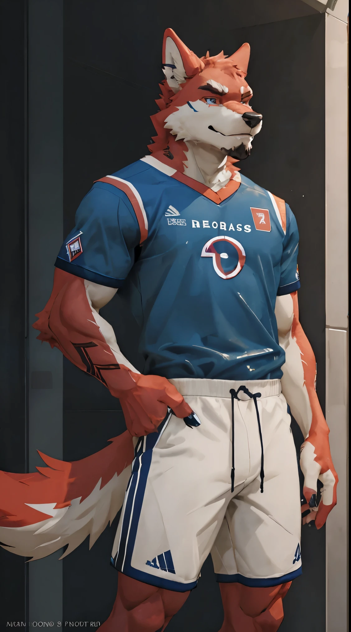 (best quality),(masterpiece),hairy,a boy,sports student,Skinny,(red basketball jersey(Number 7)),sweat,Wolf,golden pupils,red fur,(best work),Very detailed