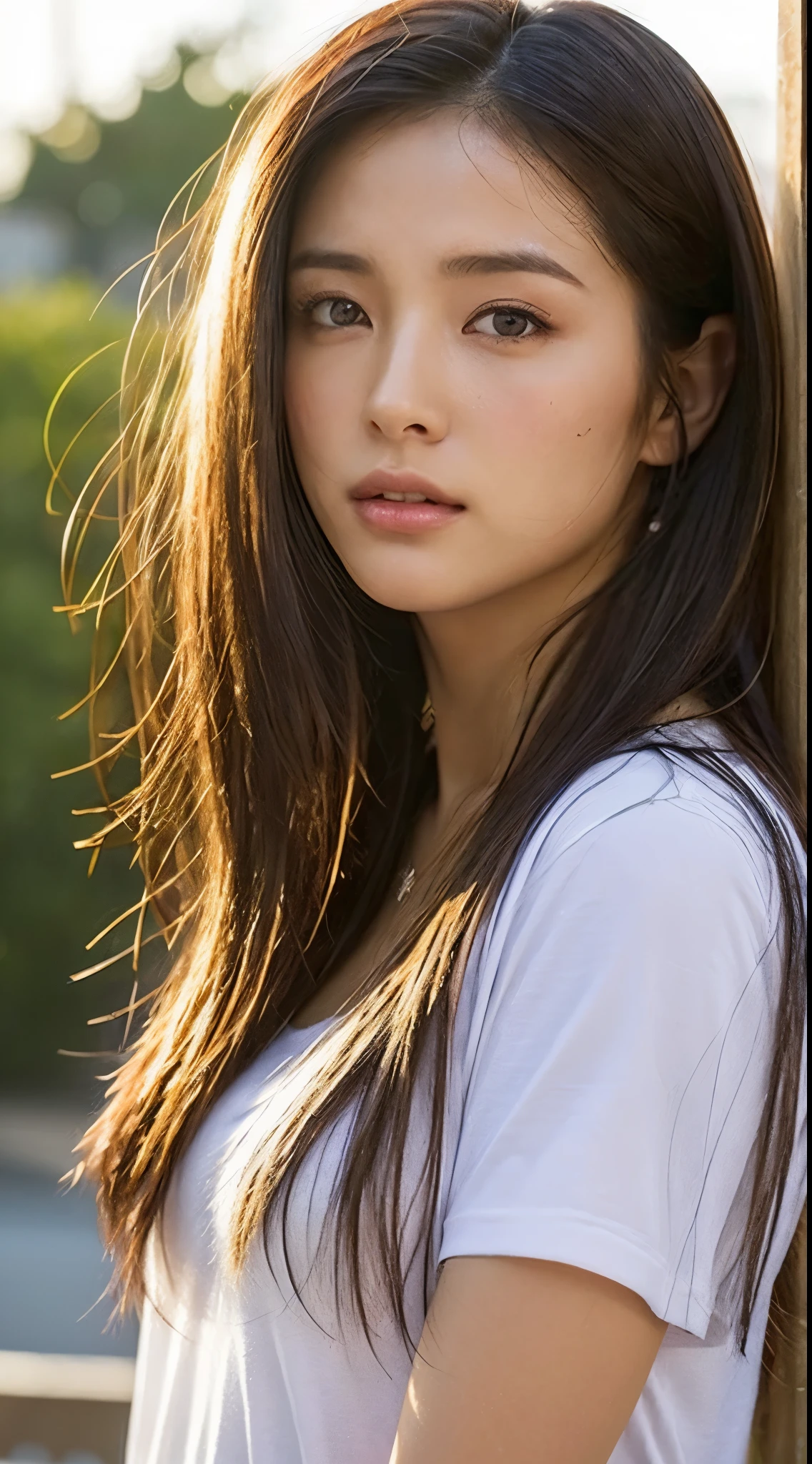 dressed, (photo realistic:1.4), (hyper realistic:1.4), (realistic:1.3),
(smoother lighting:1.05), (increase cinematic lighting quality:0.9), 32K,
1girl,20yo girl, realistic lighting, backlighting, light on face, ray trace, (brightening light:1.2), (Increase quality:1.4),
(best quality real texture skin:1.4), finely detailed eyes, finely detailed face,
(tired and sleepy and joy), (laugh:0), face closeup, t-shirts,
(Increase body line mood:1.1), (Increase skin texture beauty:1.1)