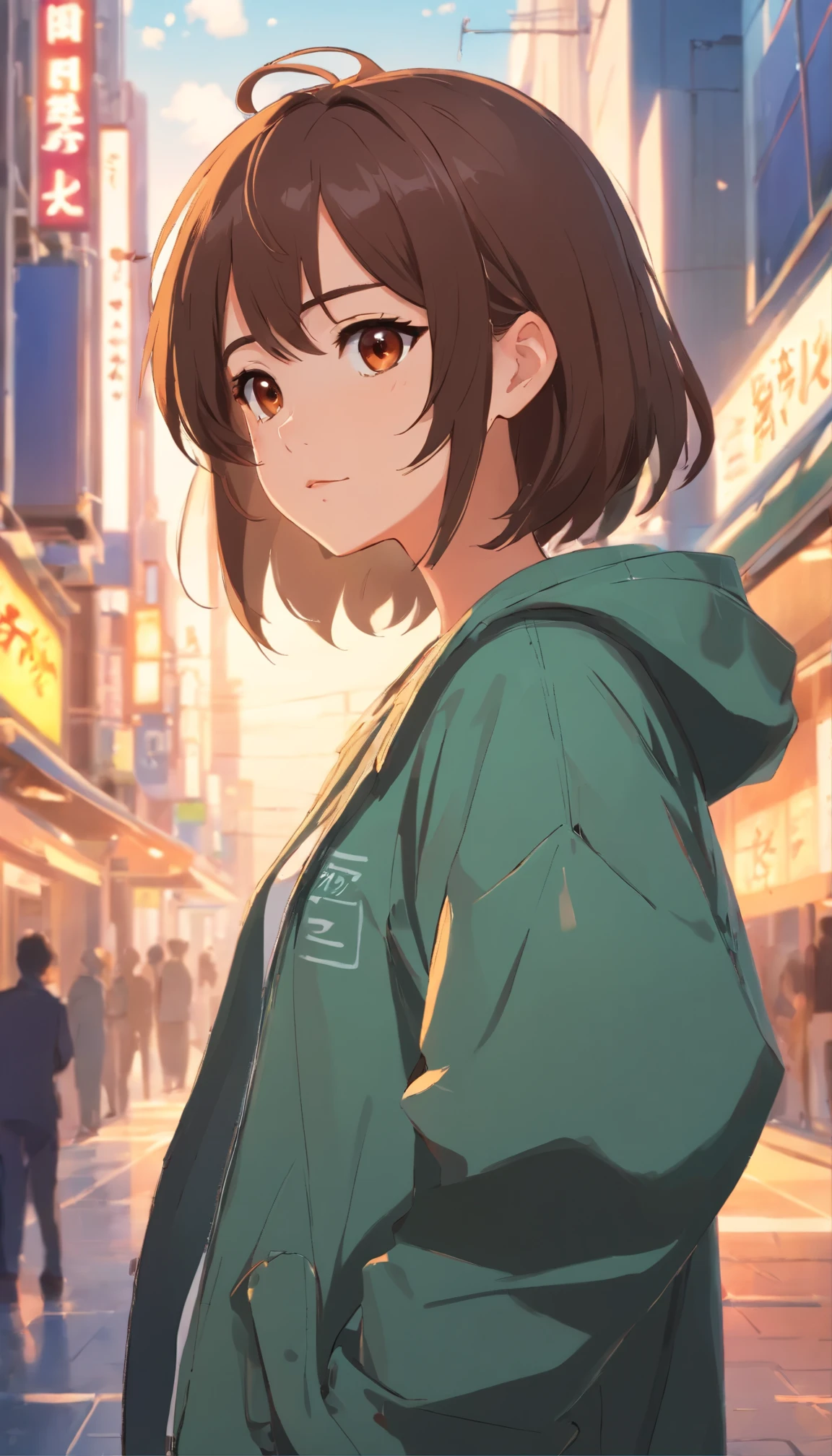 A beautiful and cute girl, wearing jacket, decent look, handsome girl, attitude, beautiful brown eyes, brown hair, cool style, 16y, detailed face, 8k