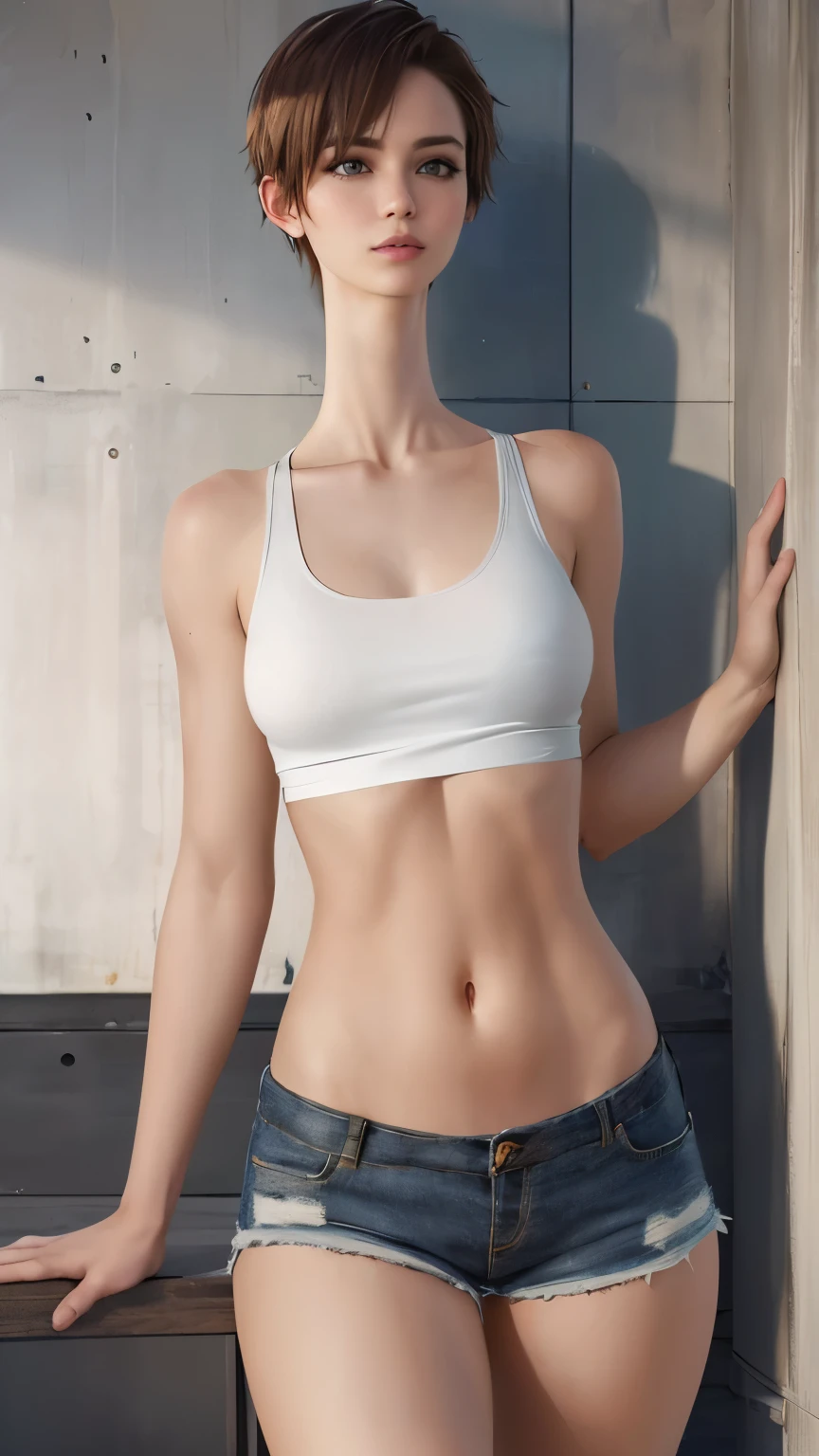 (ultra realistic, highly detailed:1.4), best quality, (androgynous boy), (slender, soft figure), tank top and shorts, 
((longtorso, ltso):1.4), (longneck:1.35), tall