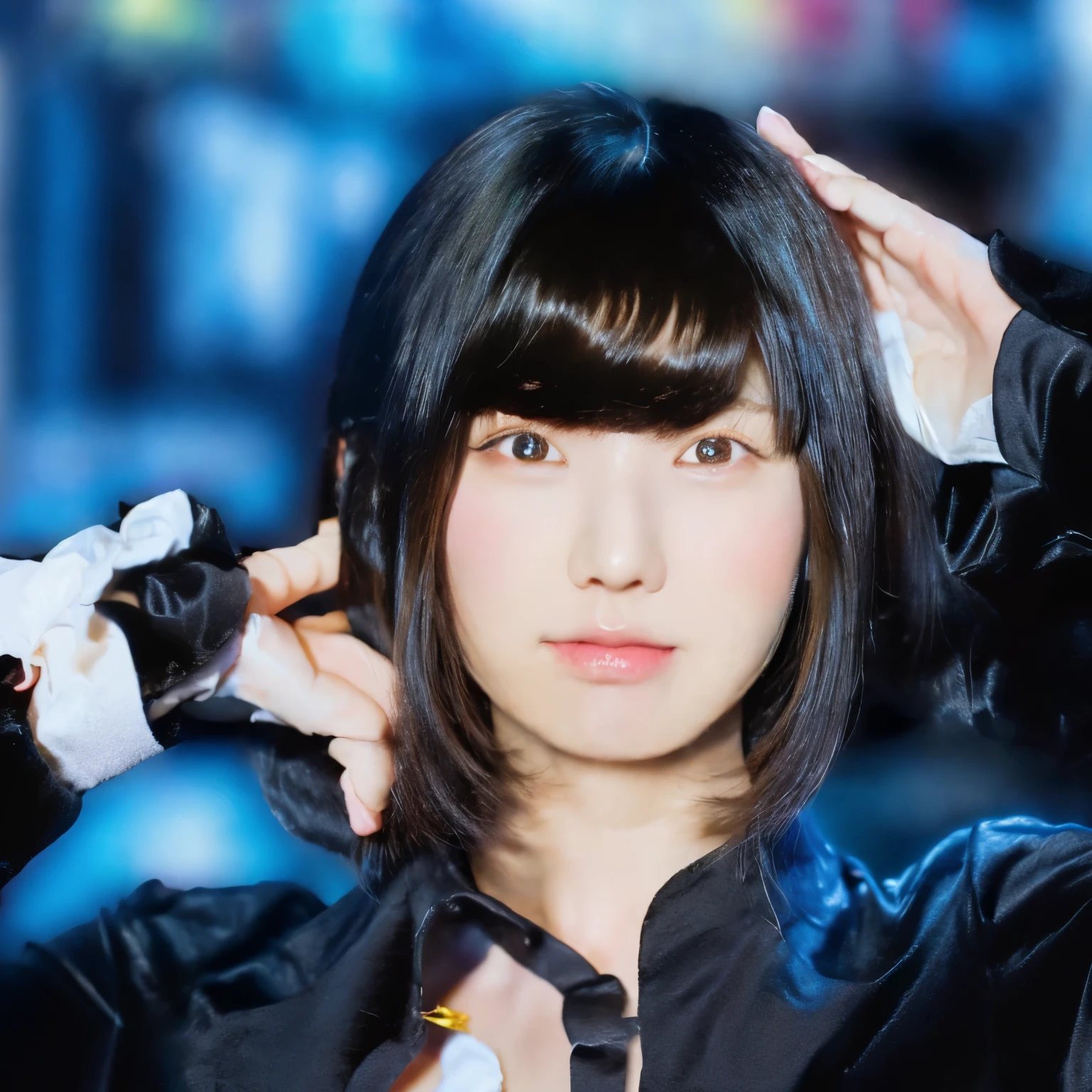 4k、(((Woman with short black hair))、hightquality、(Wearing white underwear with buttocks facing)、校服、a smile、