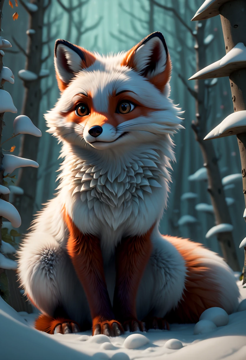 a cute colorful chibi arctic fox wearing mask, ice background, godrays, ultra high res, (photorealistic, realistic:1.2), deep shadow, raw photo, film grain, Fujifilm XT3, 8k uhd, dslr, (best quality, masterpiece, Representative work, official art, Professional, Ultra intricate detailed, 8k:1.3)