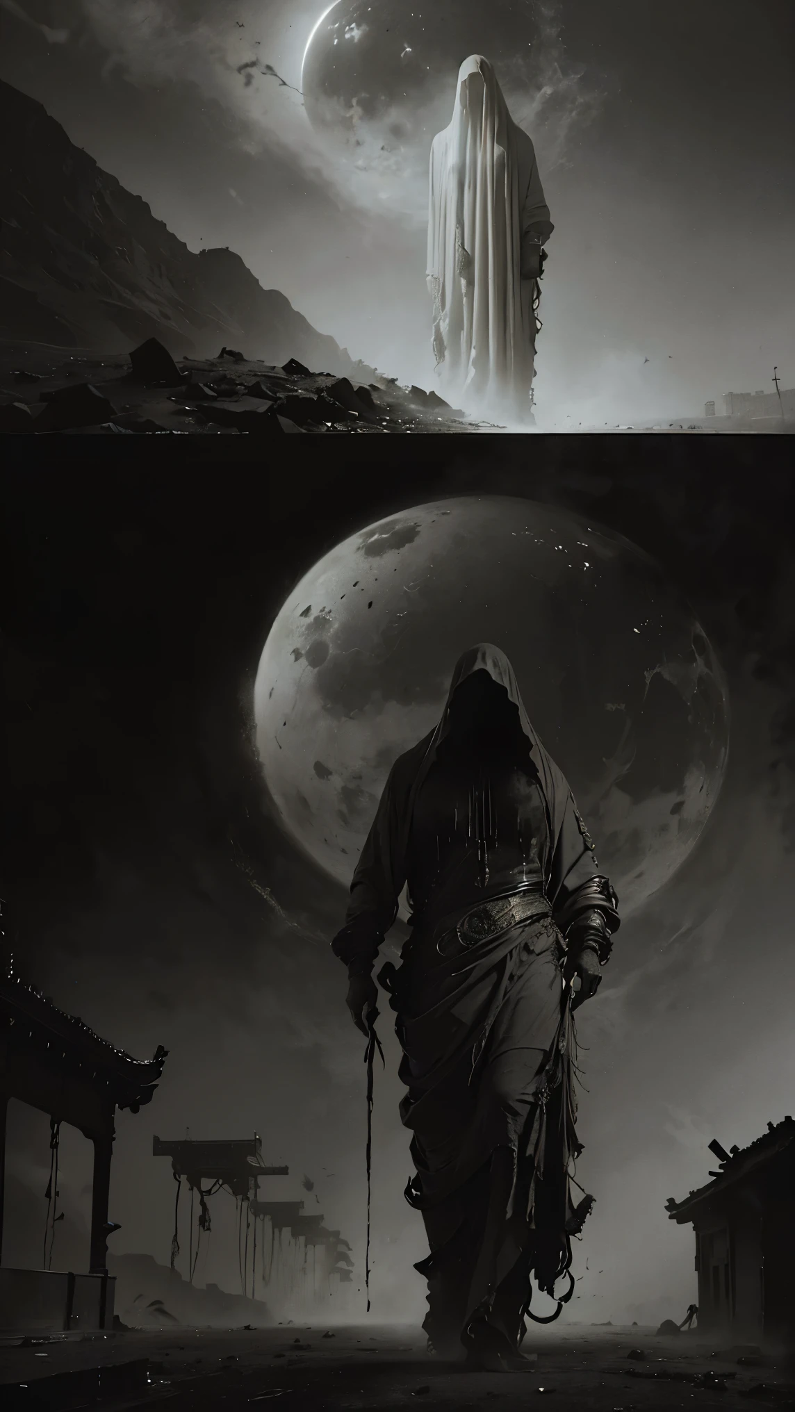 Mejor calidad,4k,8K,high resolution,Obra maestra:1.2,ultra detallado,realista:1.37,cityscape post-apocalyptic manga,estilo de arte ciberpunk,dystopian future,ruinas desoladas,gloomy atmosphere,edificios en ruinas,overgrown vegetation,infraestructura en ruinas,Dark and moody lighting,abandoned vehicles,calles solitarias,cielos siniestros,neon lights,hologramas brillantes,vallas publicitarias caidas,puntos de referencia destruidos,figuras misteriosas en las sombras,Inquietantemente hermoso,unforgettable images,Impacto emocional,fondos detallados,action packed scenes,majestuoso paisaje urbano,impressive architectural design,personajes expresivos,imponente mecha,explosiones y humo,futuristic technology,Visualmente impresionante,rica paleta de colores,vivid hues,Tonos contrastantes,fuertes contrastes,Emphasis on depth and perspective.,cinematographic composition,intricate line work,meticulous attention to detail,striking images,immersive visualization,a captivating story that unfolds through images.