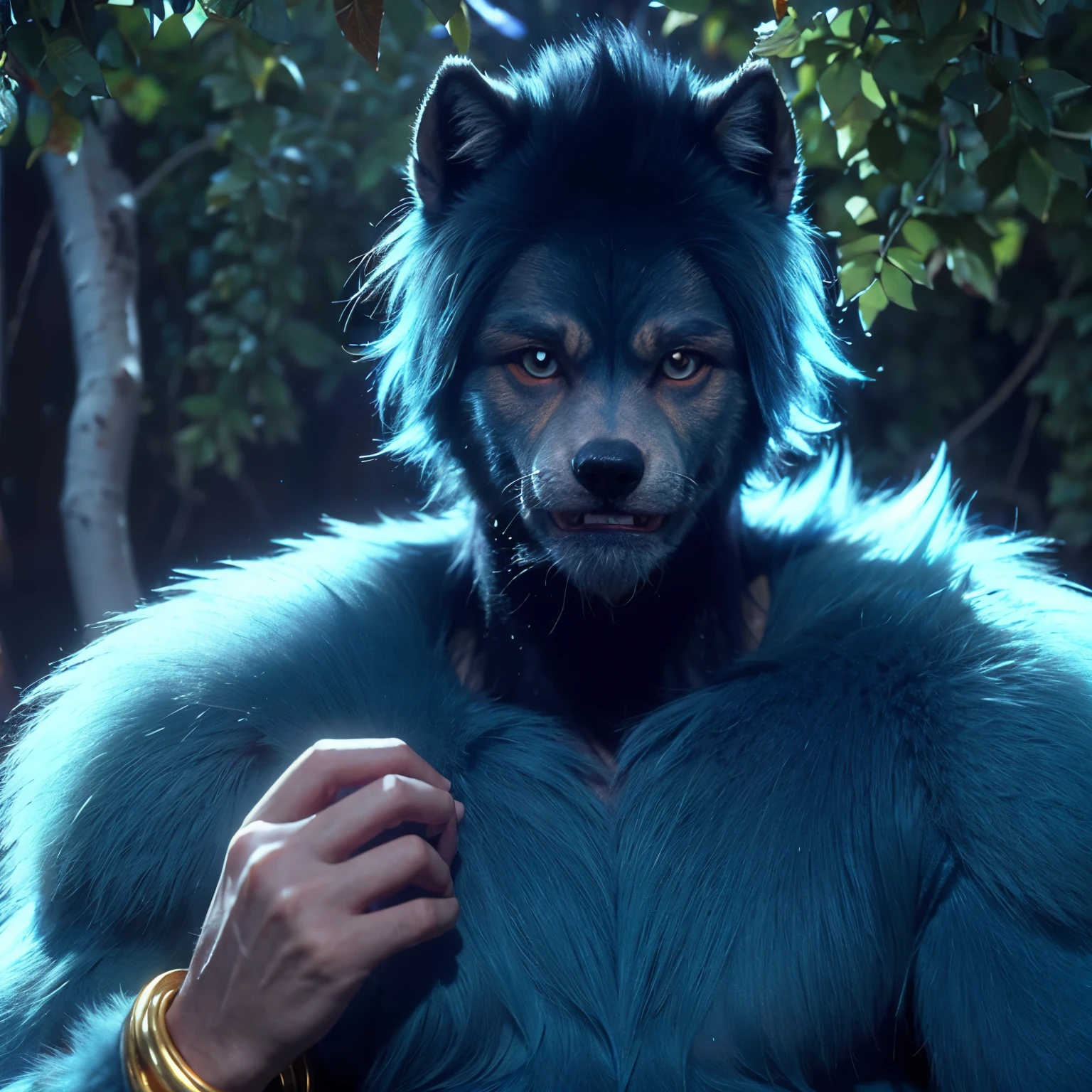 Hairy and covered in golden mucus，Blue-furred little werewolf