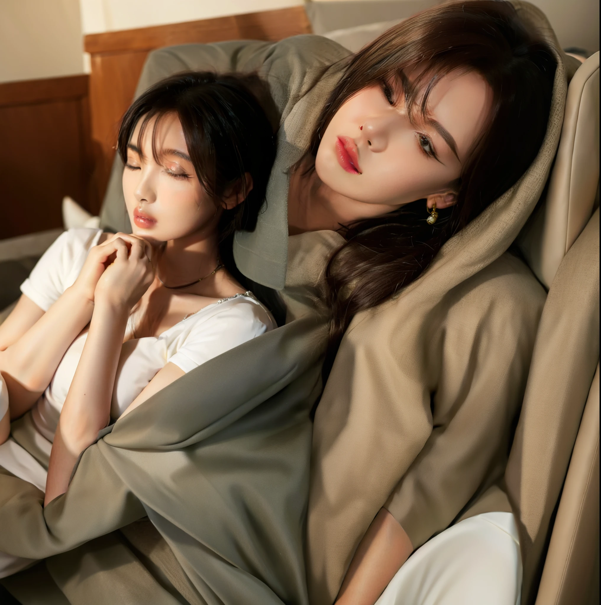 An arafi woman lying on the sofa with her eyes closed, Bae Suzy, beautiful korean woman, Shin Jin Young, beautiful young korean woman, gorgeous young korean woman, Nam Jae Young, beautiful soft lighting, Gemma-chan beautiful girl, cute korean actress, soft light from the side, Korean female actress, Choi Hong Hwa, soft morning light